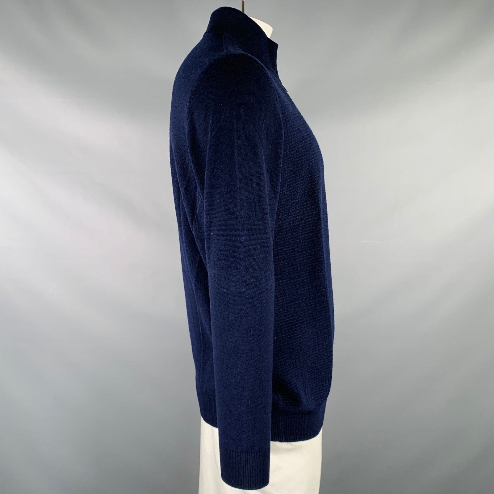 Hugo Boss HUGO BOSS Size XL Navy Knit Wool Zip Up Cardigan Size US XL / EU 56 / 4 - 2 Thumbnail