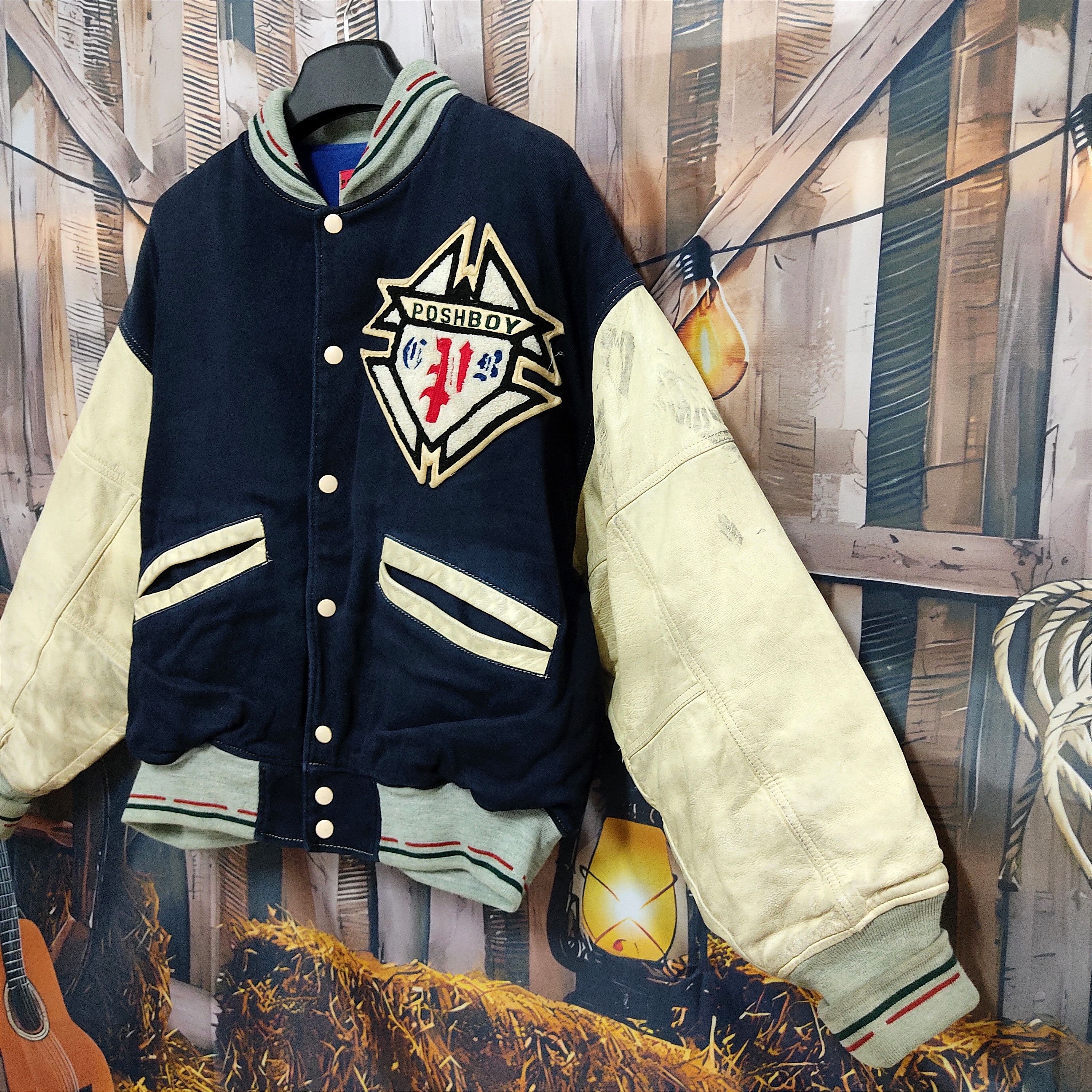 Japanese Brand Vintage THE POSH BOY Leather Sleeve Patched Varsity Jacket Size US XL / EU 56 / 4 - 5 Thumbnail