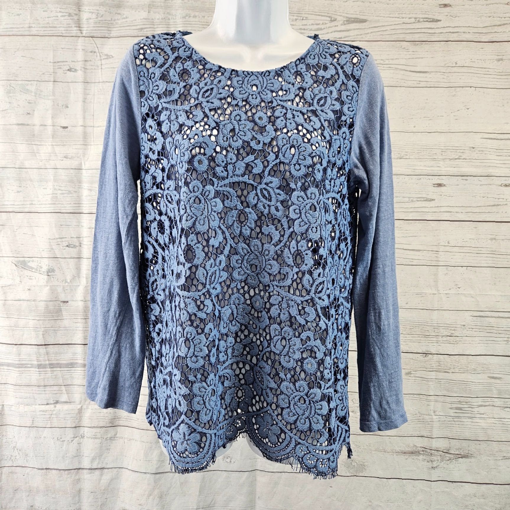 Vintage Sundance Womens Ariadna Lace Top Sz Medium Blue Long Sleeve Cotton Blend Shirt Womens M Blue Lace Top Size M / US 6-8 / IT 42-44 - 2 Thumbnail