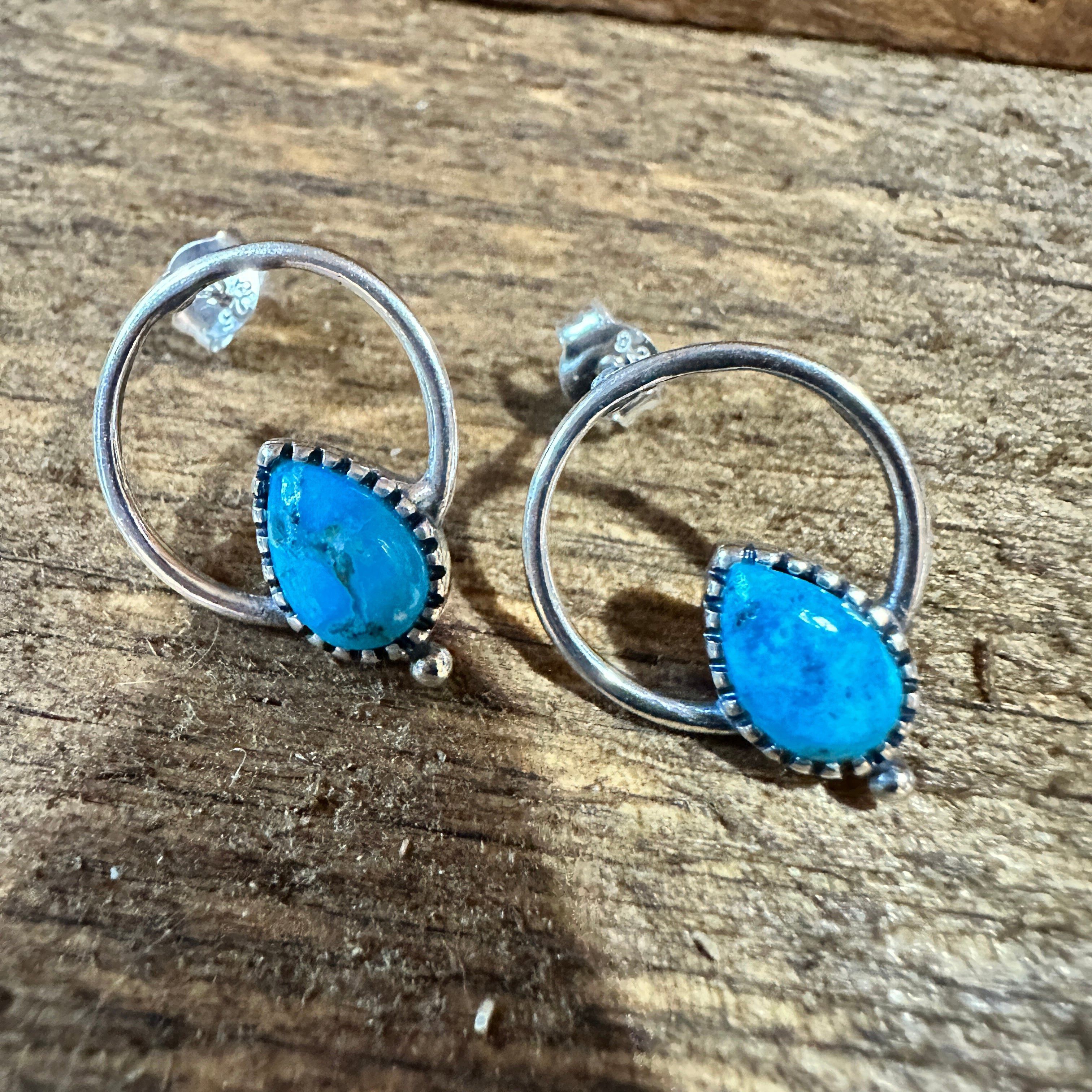 Other Bohemian Bliss Turquoise Sterling Silver Hoops Stud Earrings Size ONE SIZE - 1 Thumbnail