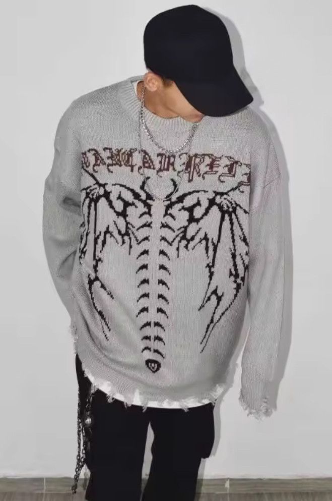 Other Retro Goth Graffiti Torn Jacquard Pullover Knit Sweater Size US L / EU 52-54 / 3 - 2 Thumbnail