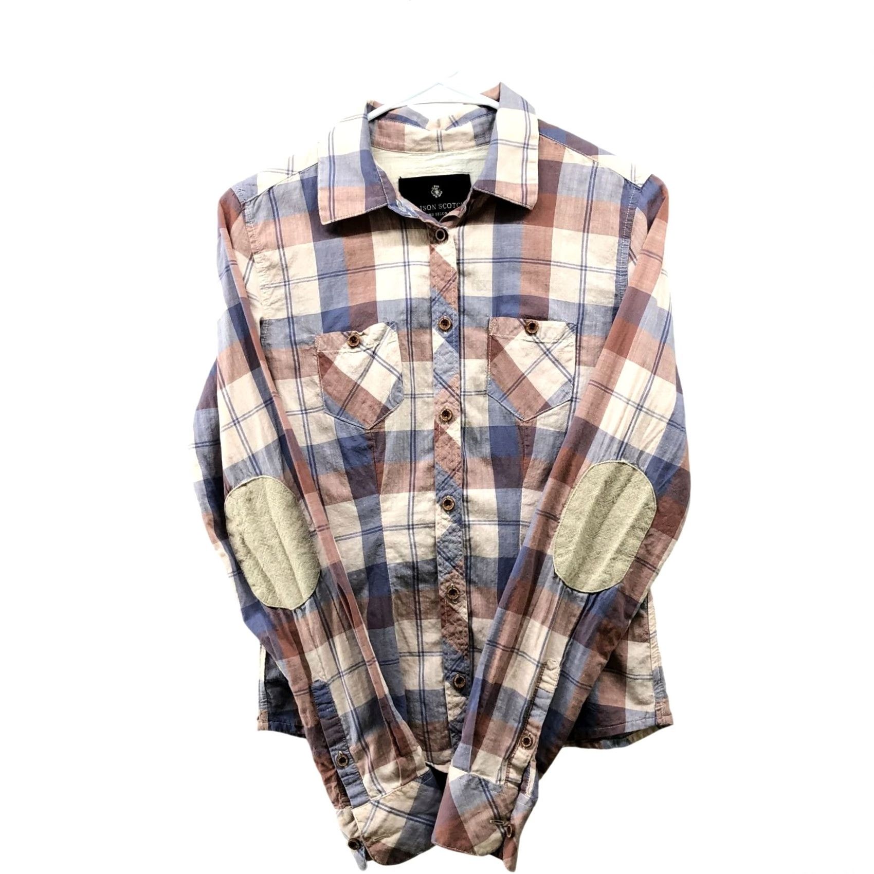 Maison Scotch Maison Scotch & Soda Button Up Shirt Womens S Plaid Pink Blue Elbow Patch Size S / US 4 / IT 40 - 2 Thumbnail
