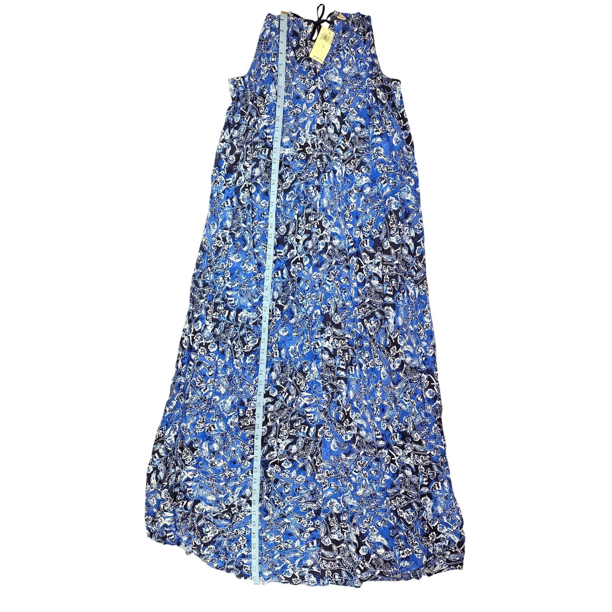Lucky Brand Lucky Brand Blue Floral Halter Maxi Dress Adjustable Tassels Size L / US 10 / IT 46 - 10 Thumbnail