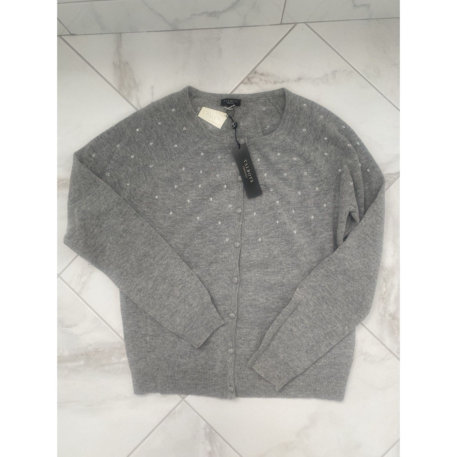 NBDN Nobrandedon Talbots Cardigan gray embellished in Swarovski crystal, sm Size S / US 4 / IT 40 - 1 Thumbnail