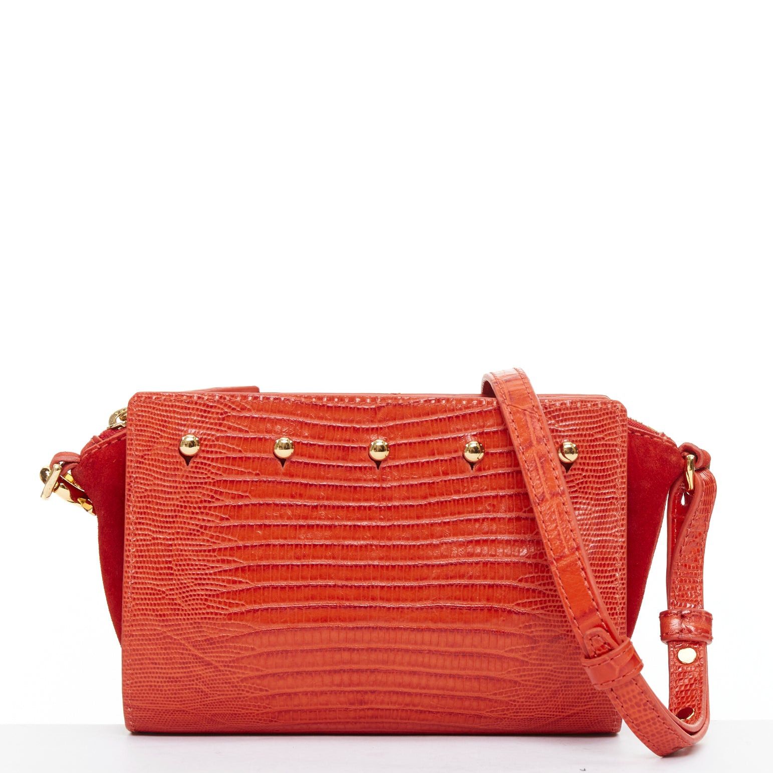 Alexander Wang ALEXANDER WANG Pelican Sling red croc embossed leather studded crossbody bag Size ONE SIZE - 1 Thumbnail