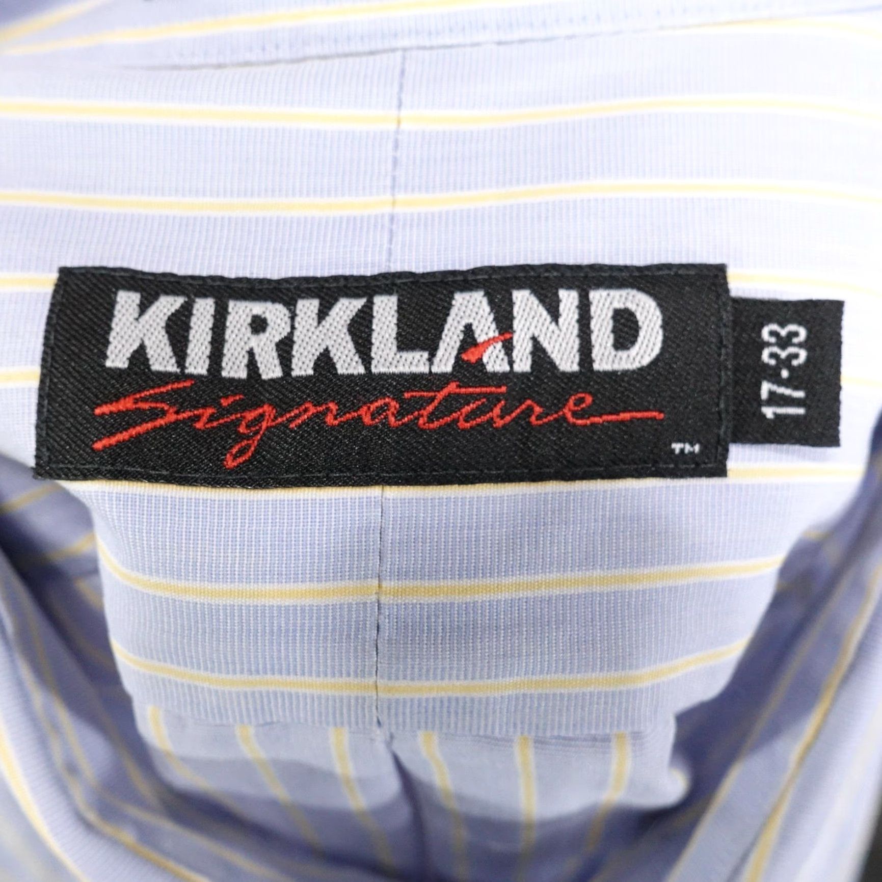 Vintage Kirkland Signature Non-Iron Dress Shirt Mens 17-33 Blue Striped Long Sleeve Button Down Size 46R - 6 Thumbnail