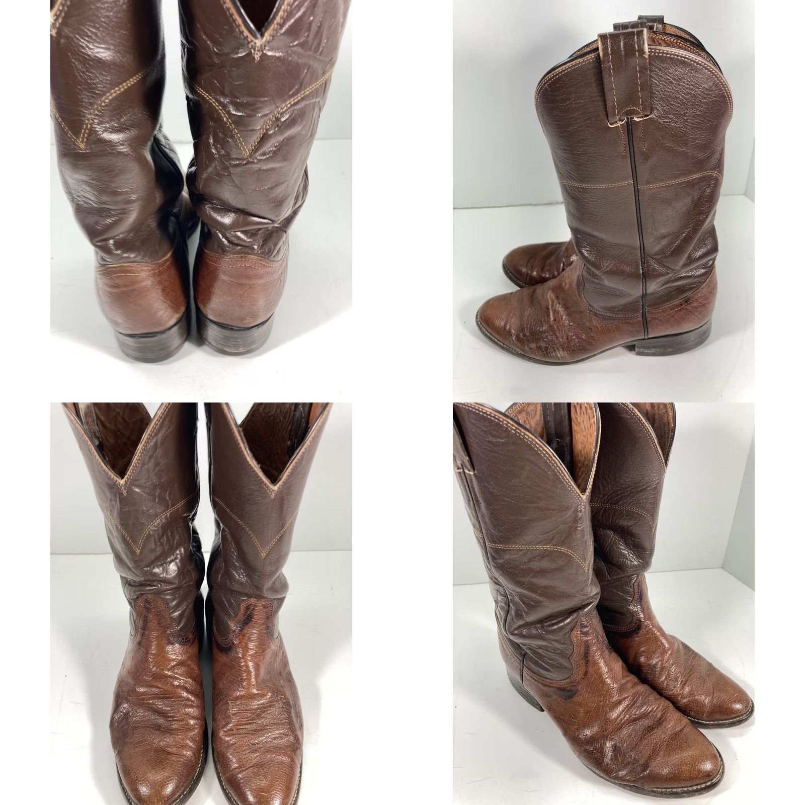Vintage Nocona Boots Western Boot Mens 8.5 D Brown Leather Ostrich VTG Two Tone Cowboy NT Size US 9 / EU 42 - 11 Thumbnail
