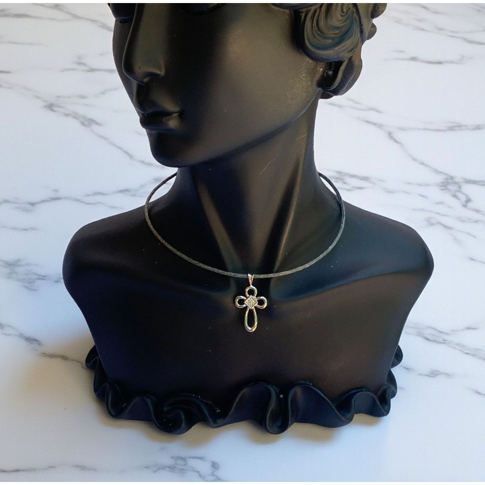 Other Small Cross Silver-Tone Pendant With Cubic Zirconia Accents Size ONE SIZE - 2 Thumbnail