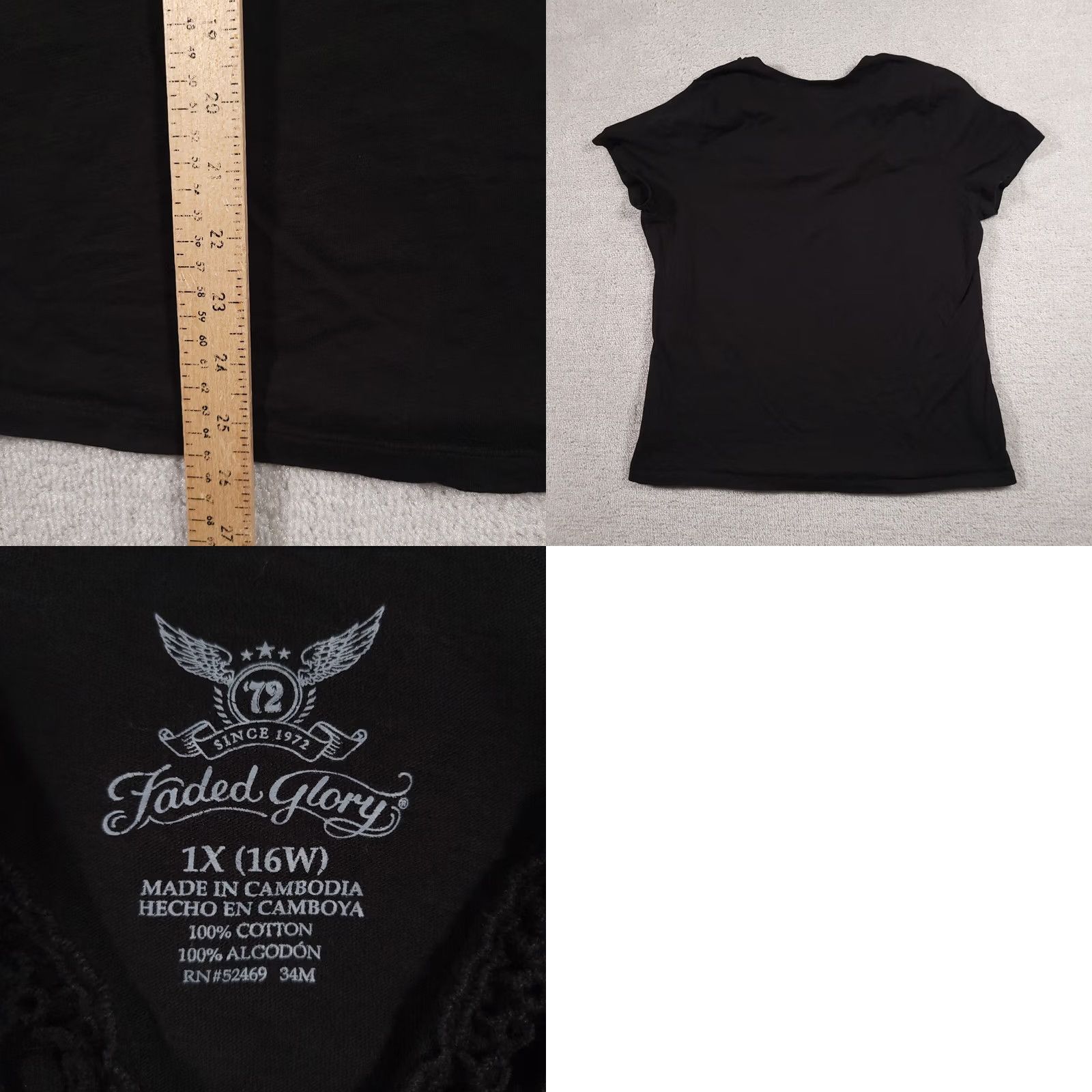 Faded Glory Faded Glory T Shirt Women's 1X 16W Plus Black Short Sleeve V Neck Embroidered Crewneck? Size XL / US 12-14 / IT 48-50 - 8 Thumbnail