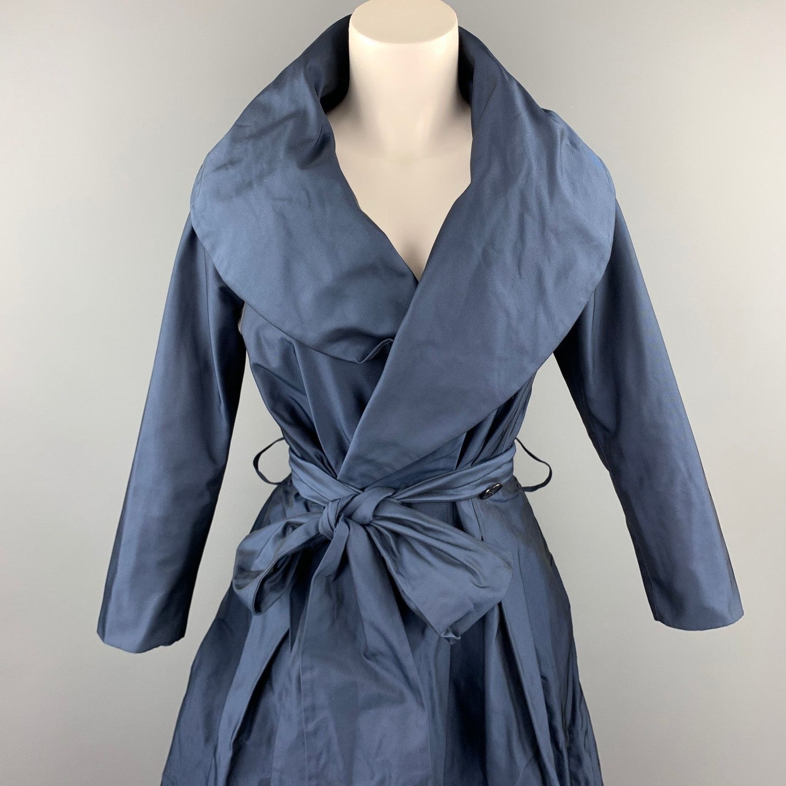 Other PAUW Size 0 Navy Polyester Shawl Collar Belted Coat Size XS / US 0-2 / IT 36-38 - 2 Thumbnail