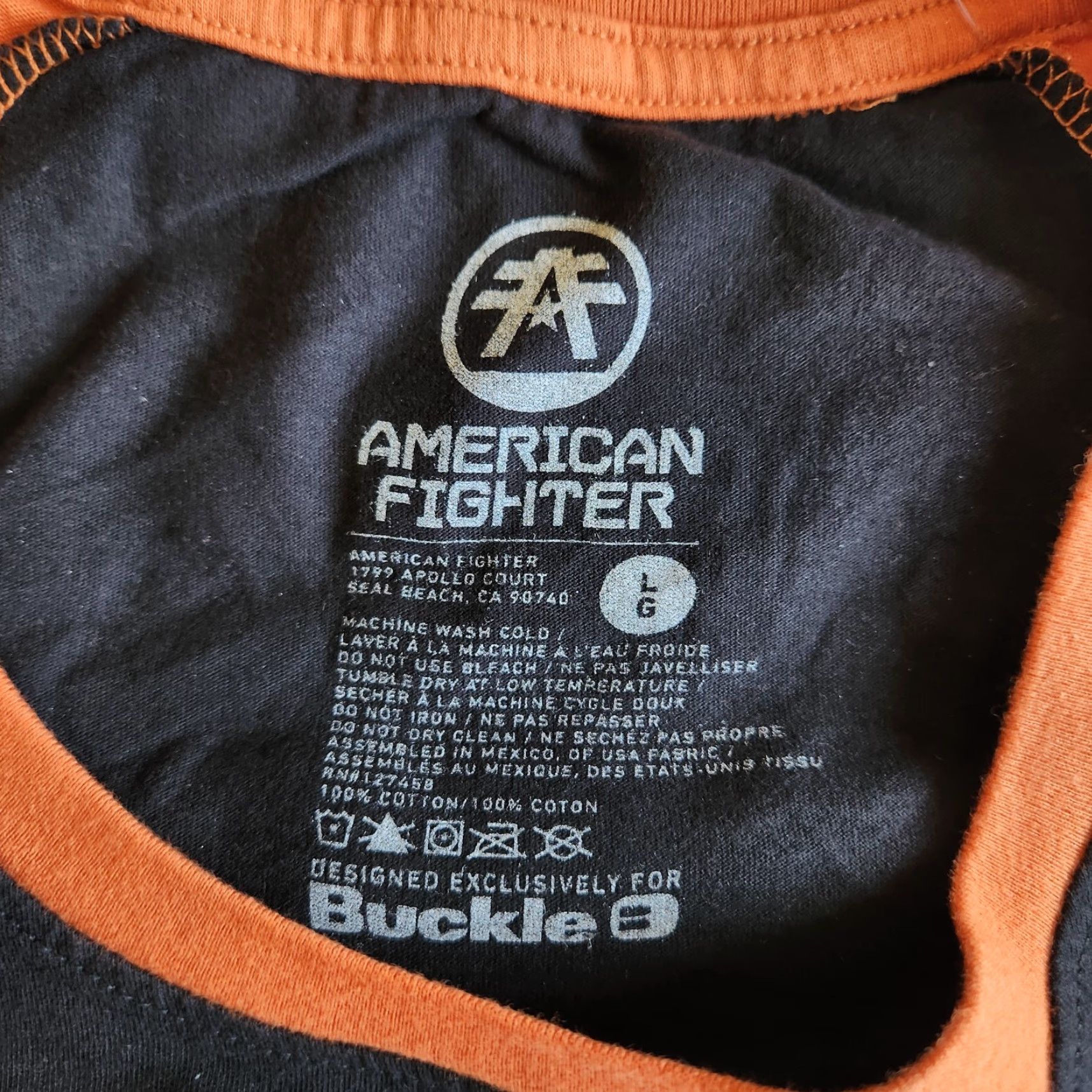 Vintage American Fighter Affliction Texas Rally Lrg Black Orange Raglan Graphic T-Shirt Size L / US 10 / IT 46 - 6 Thumbnail