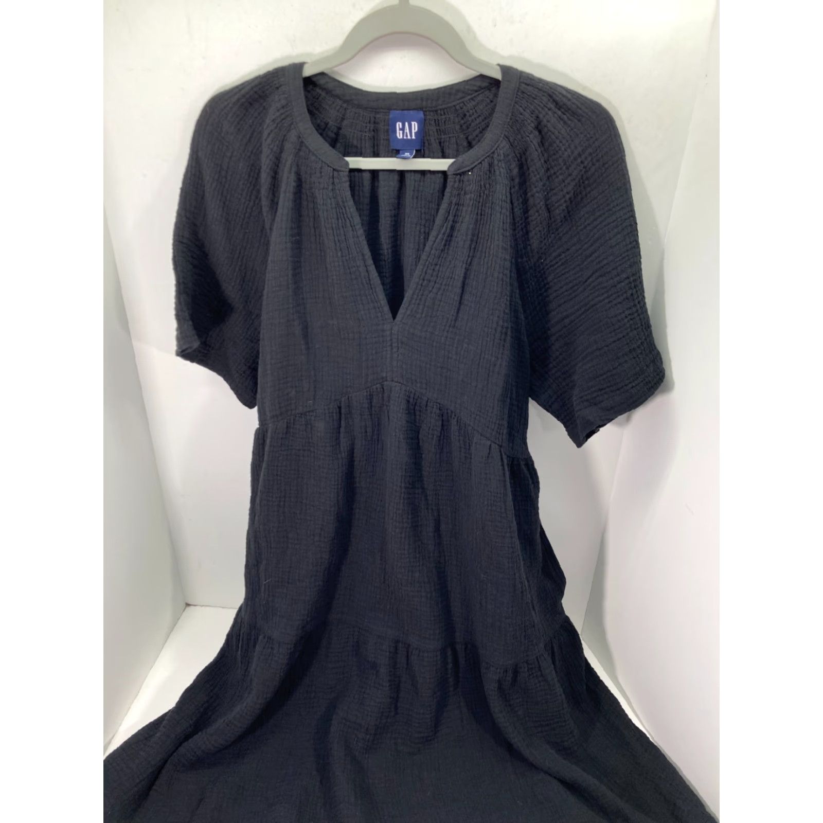 Gap Gap Gauze Tier Dress Black Short Sleeve V-Neck Pockets XS NWT Womens Size 26" / US 2 / IT 38 - 2 Thumbnail