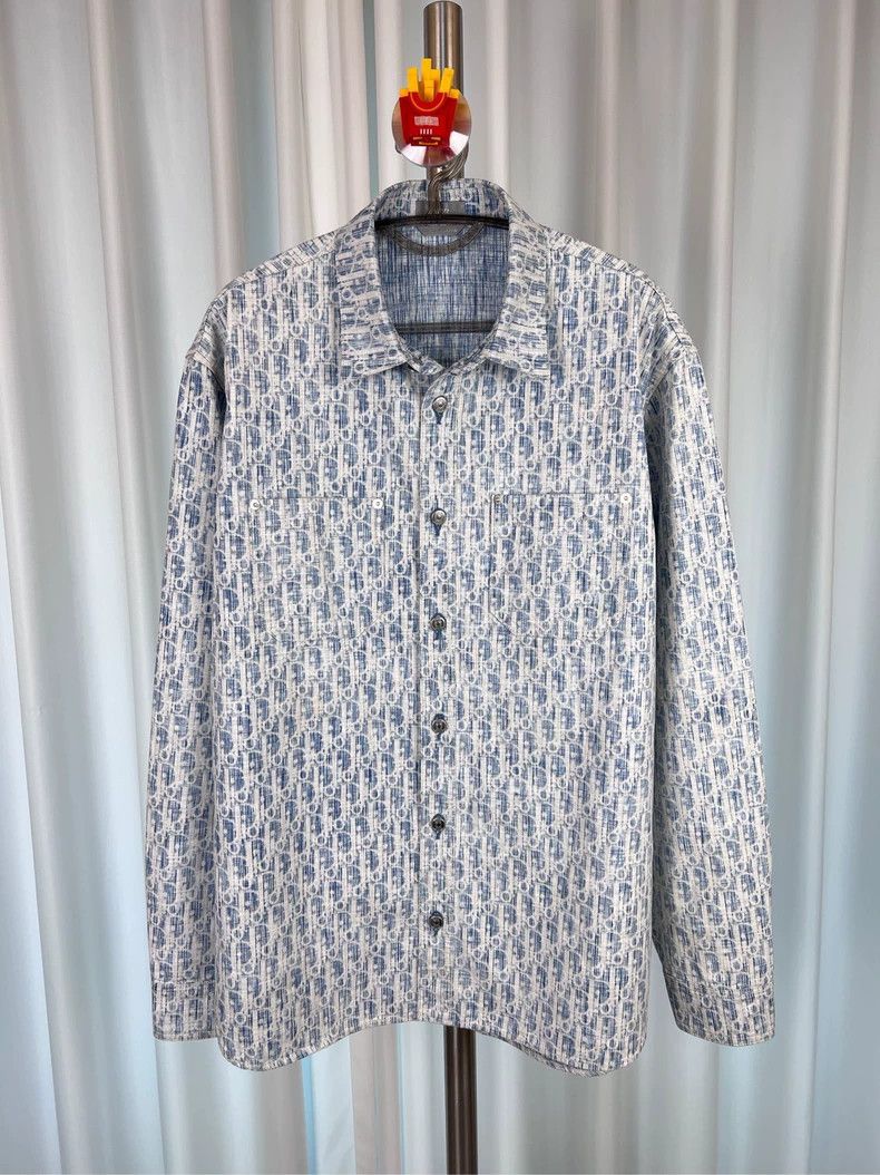 Dior Dior Size 41 Blue full-print classic logo denim shirt 2504 Size US XXS / EU 40 - 1 Thumbnail