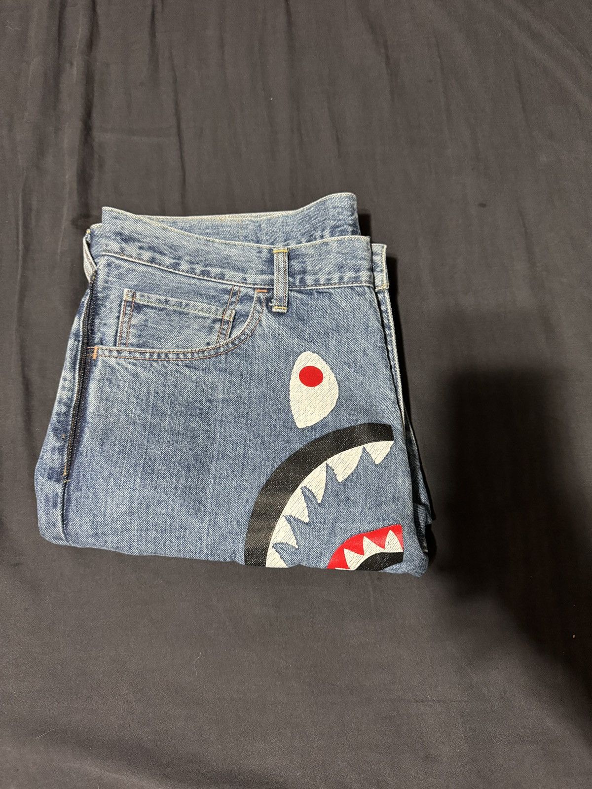 Bape Shark Washed Wide Denim Pants Size US 36 / EU 52 - 12 Thumbnail