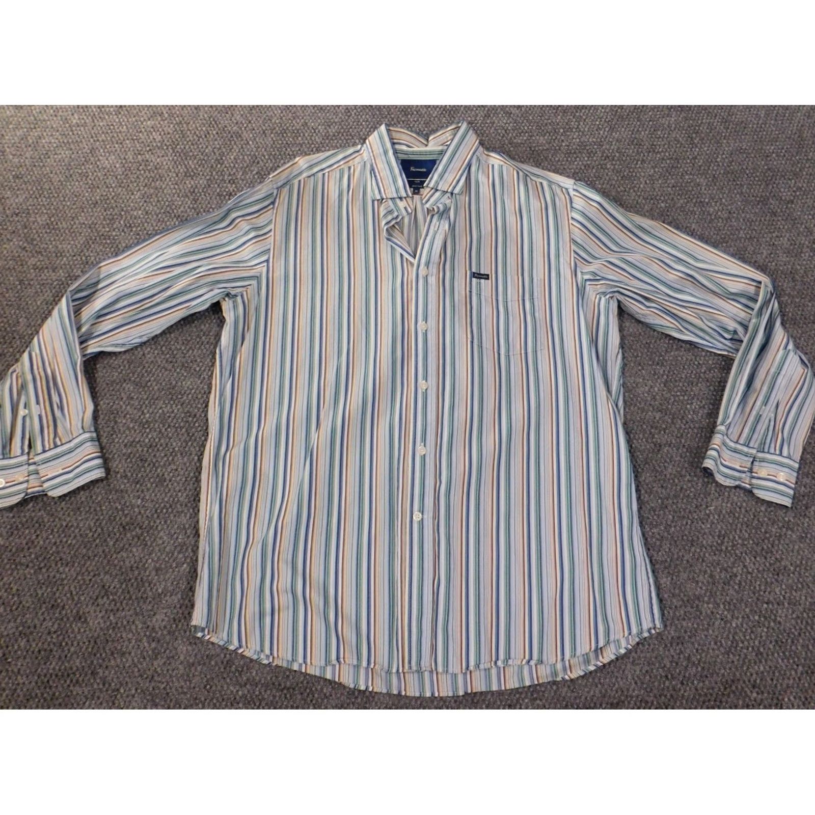 Faconnable Façonnable Shirt XL Blue Striped Button-Up Men Regular Knit Cotton Button-Down collar Vintage No Size US XL / EU 56 / 4 - 2 Thumbnail