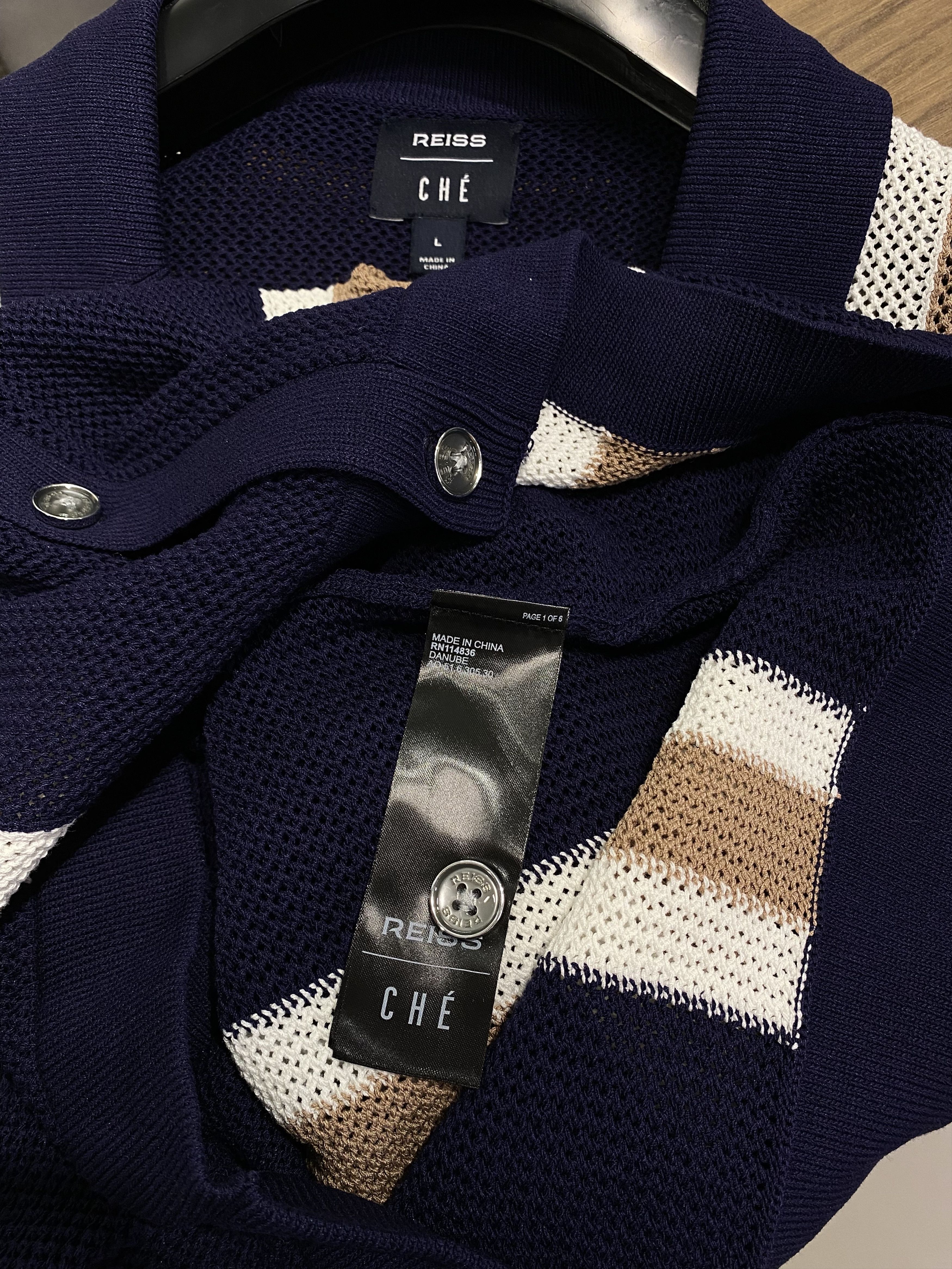 REISS CHÉ KNITTED CONTRAST STRIPE CUBAN COLLAR SHIRT