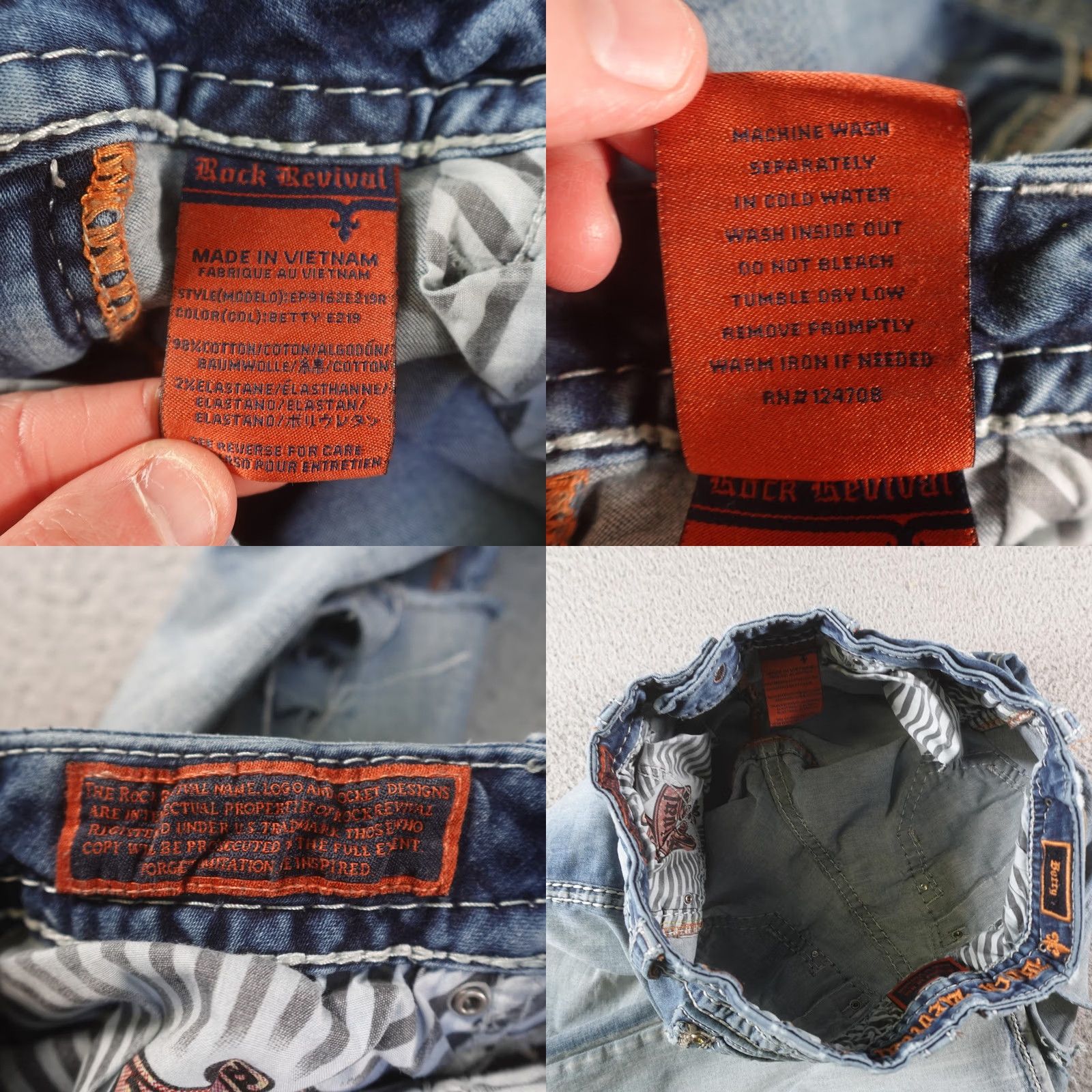 Vintage VINTAGE Rock Revival Jeans Bootscut 29x31 Womens Blue Distressed Rhinestone Embroidered Sequin Studded Denim Size 29" - 9 Thumbnail