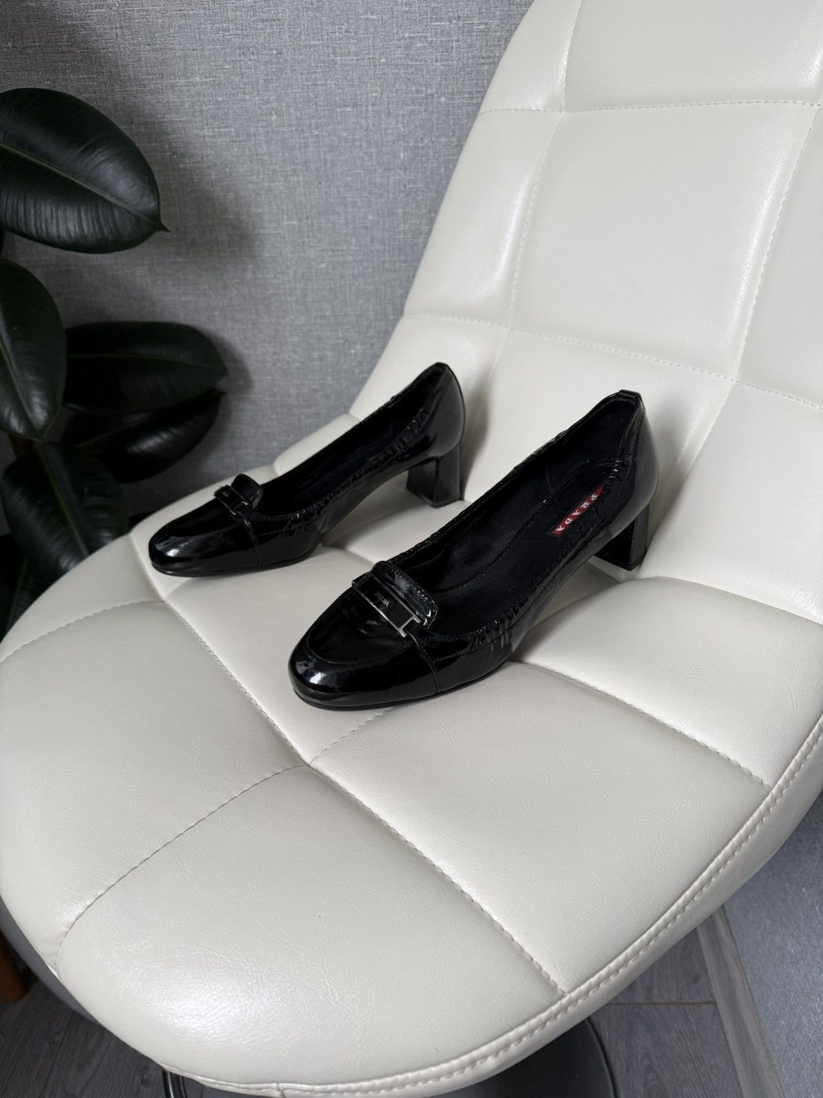 Prada Prada Linea Rossa Patent Leather Loafers Block Heel Shoes Size US 7 / IT 37 - 1 Thumbnail