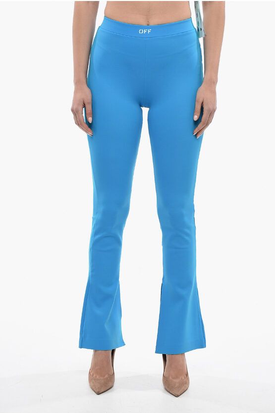 image of Off White Logo Print Split Flare Fit Leggings in Blue, Women's (Size 26)