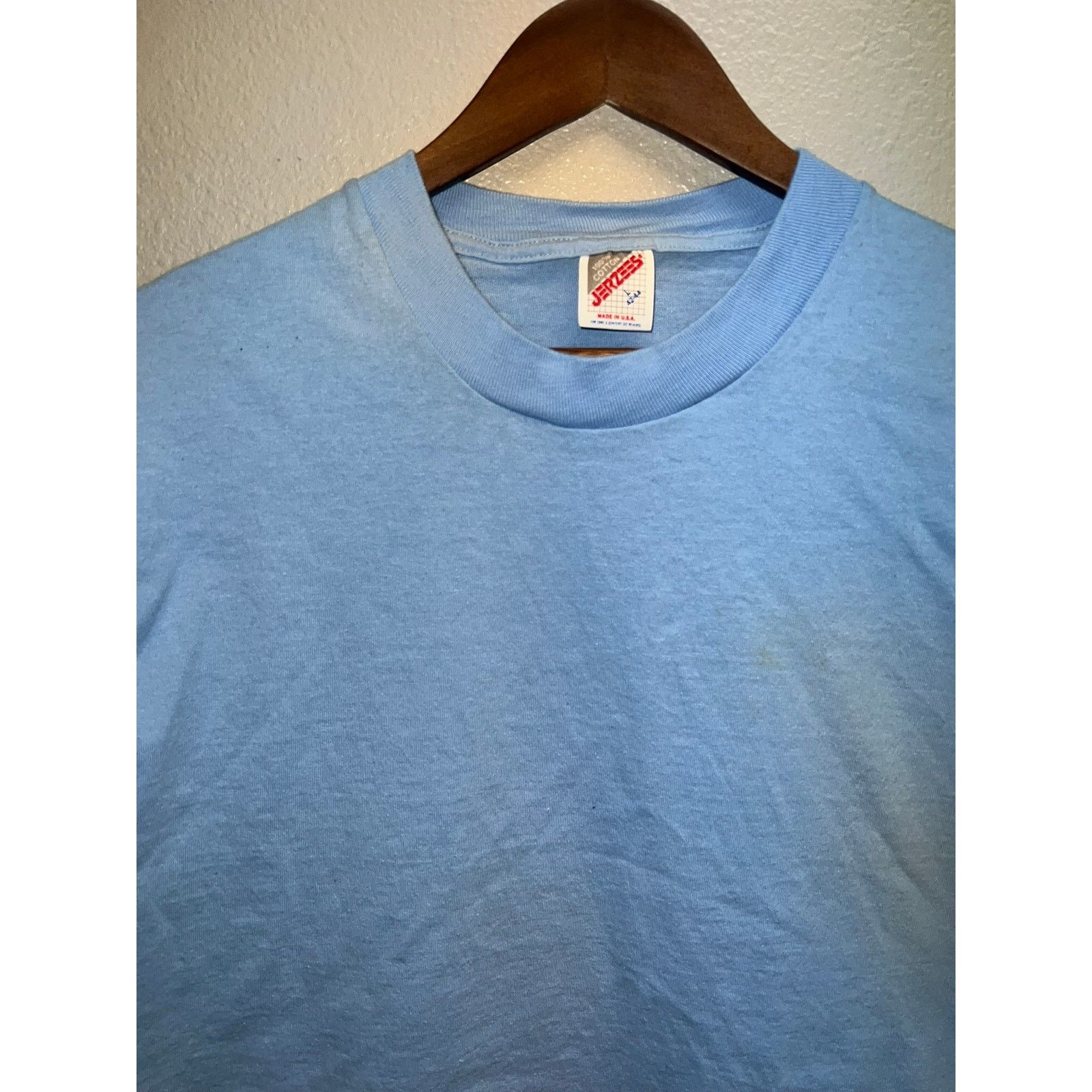 Jerzees 90s Vintage Jerzees Blue Blank Shirt Tee Stains Stained L Size US L / EU 52-54 / 3 - 2 Thumbnail