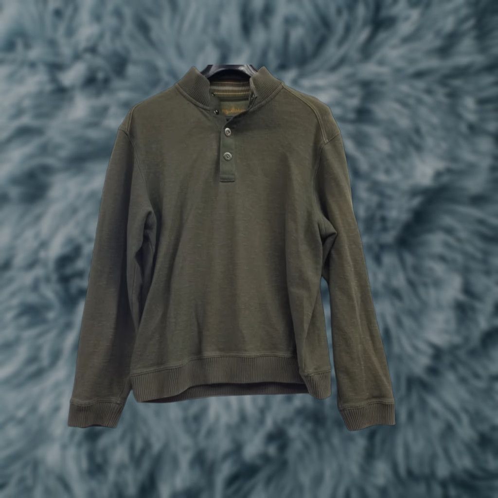Tommy Bahama Tommy Bahama Sweater Mens Large Mock Neck Green Long Sleeve Pullover Button Cotton Blend Stain Size US L / EU 52-54 / 3 - 1 Thumbnail