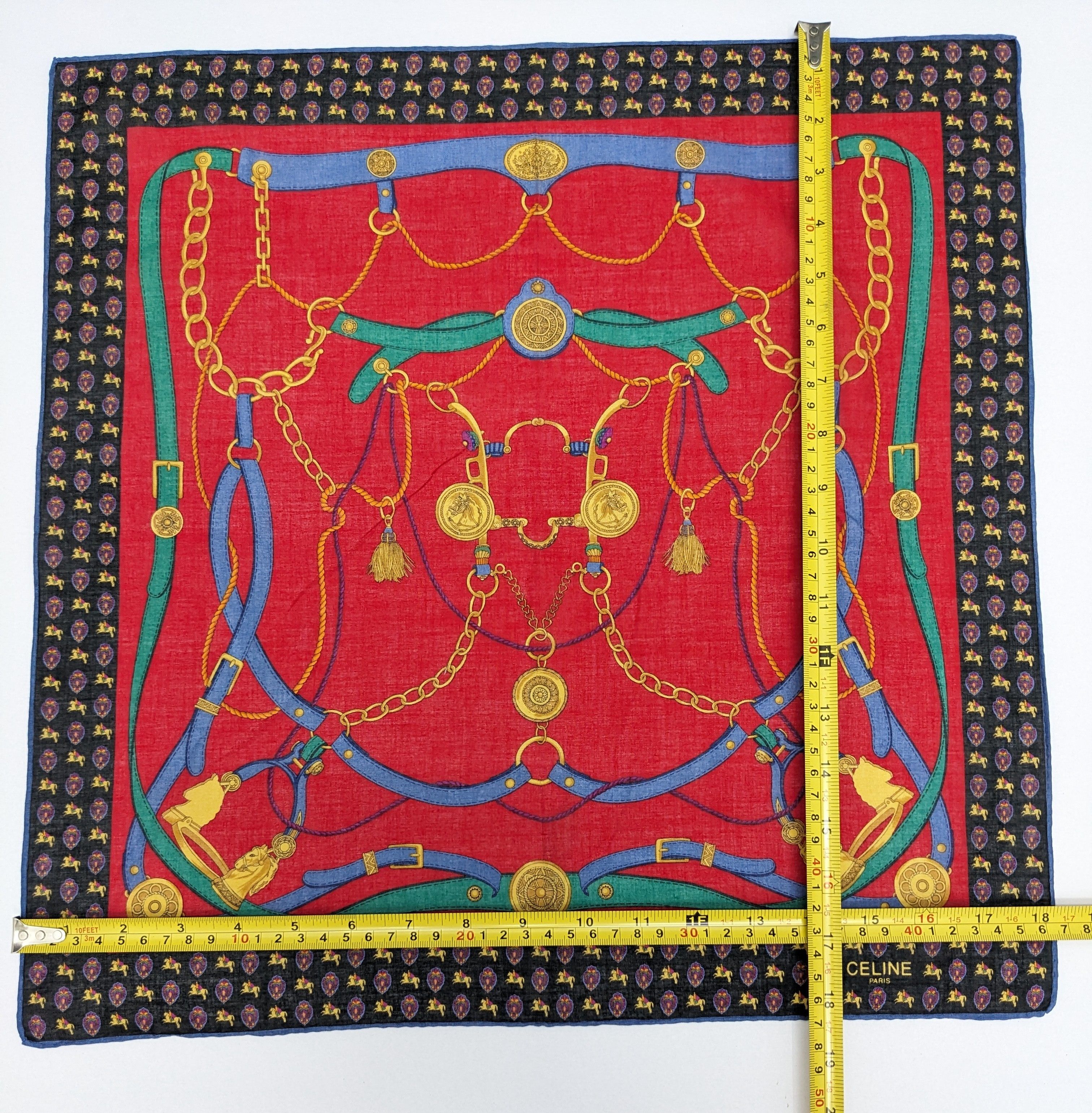 Celine CELINE Paris Silk Blend Scarf Red Gold Equestrian Harness Size ONE SIZE - 4 Thumbnail