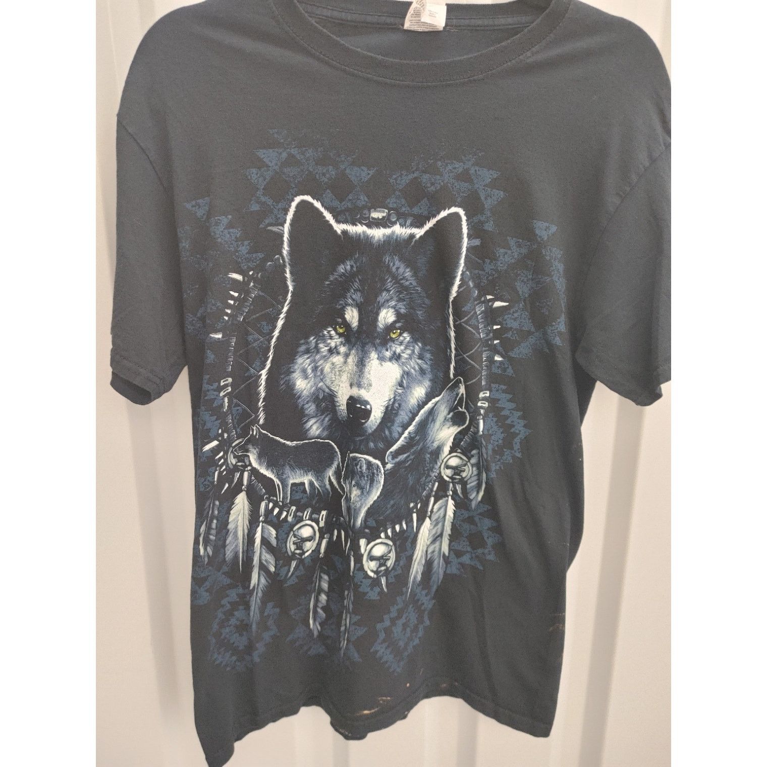 Fruit Of The Loom Vintage Mens T-shirt Wolf Dreamcatcher Medium Graphic Size US M / EU 48-50 / 2 - 1 Thumbnail