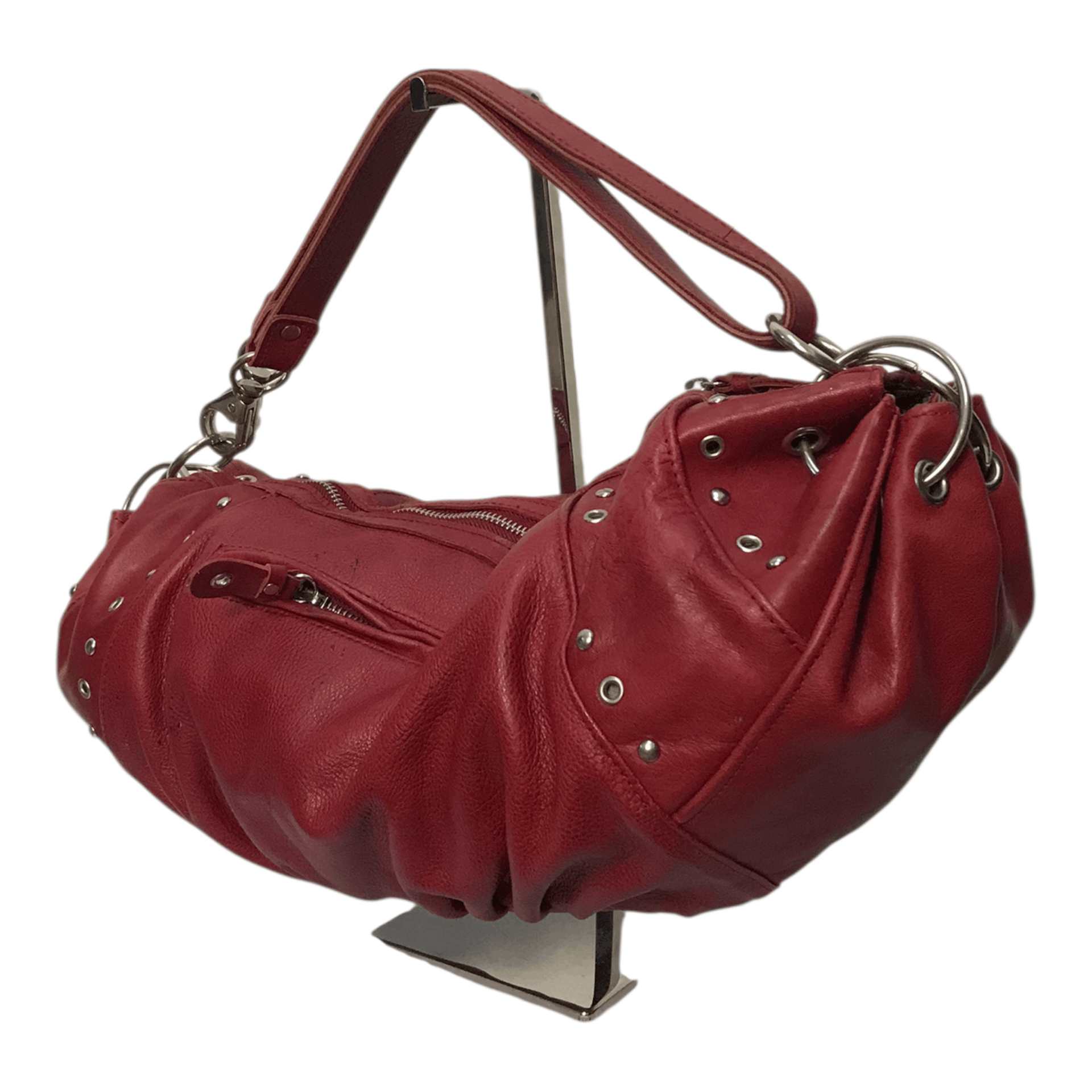 Leather Luca Studded Red Leather Sling/Hand Bag Size ONE SIZE - 5 Thumbnail