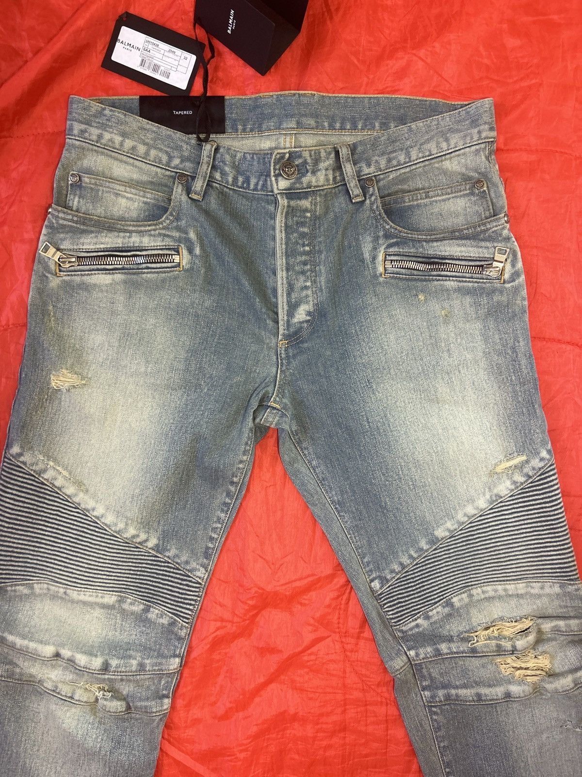 Balmain 📲 Offer ‼️ 2021 w/🏷️ Balmain biker jeans 👖Tapered 32 🤫🔥 Size US 32 / EU 48 - 3 Thumbnail