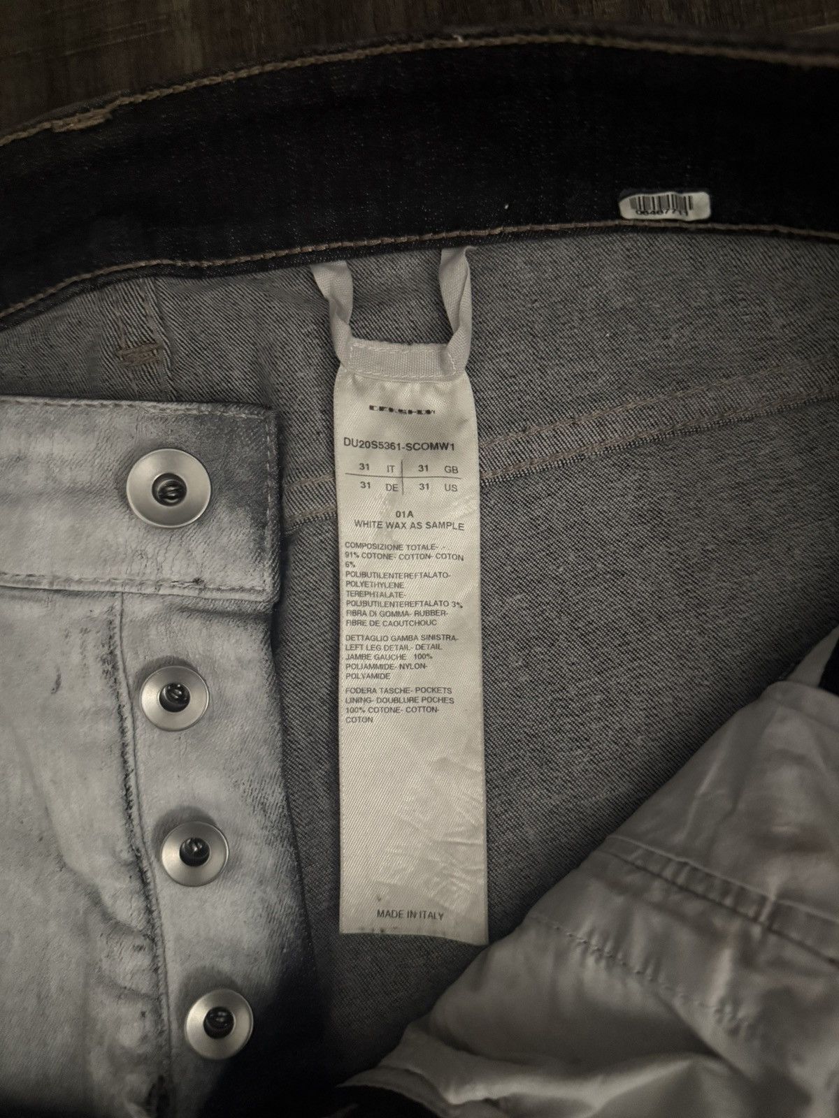 Rick Owens SS20 Rick Owens DRKSHDW Patchwork White Wax Tyrone Cut Denim Size US 31 - 4 Thumbnail