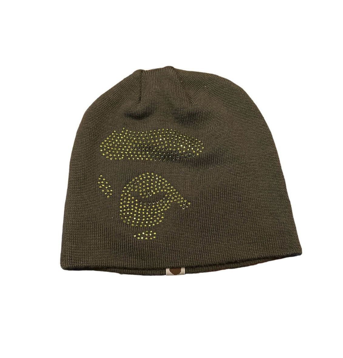 image of Bape F/w 2006 Bathing Ape Swarovski Ape Face Beanie in Green, Men's