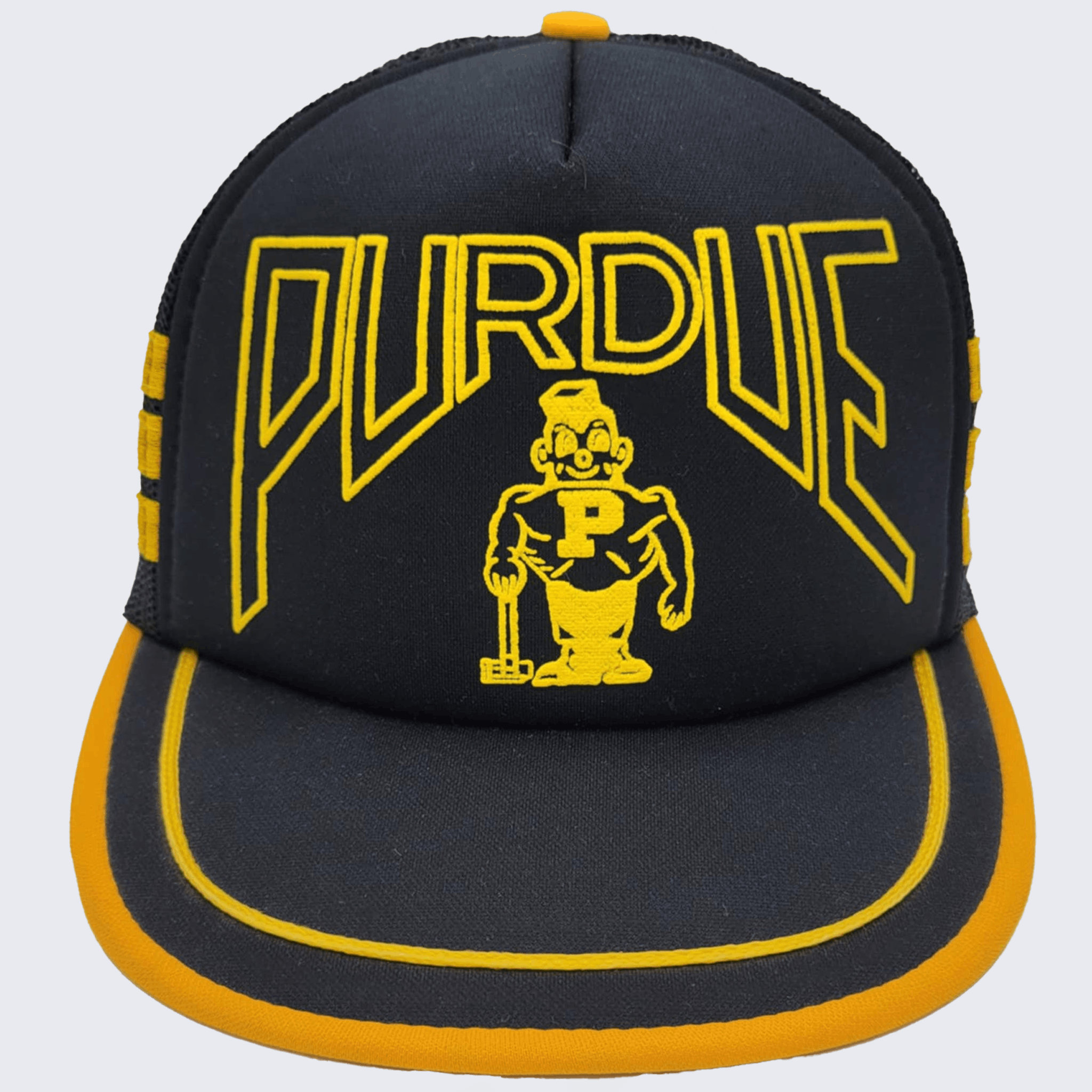Purdue Boilmakers Vintage 80s 3 Stripes Trucker Snapback Hat