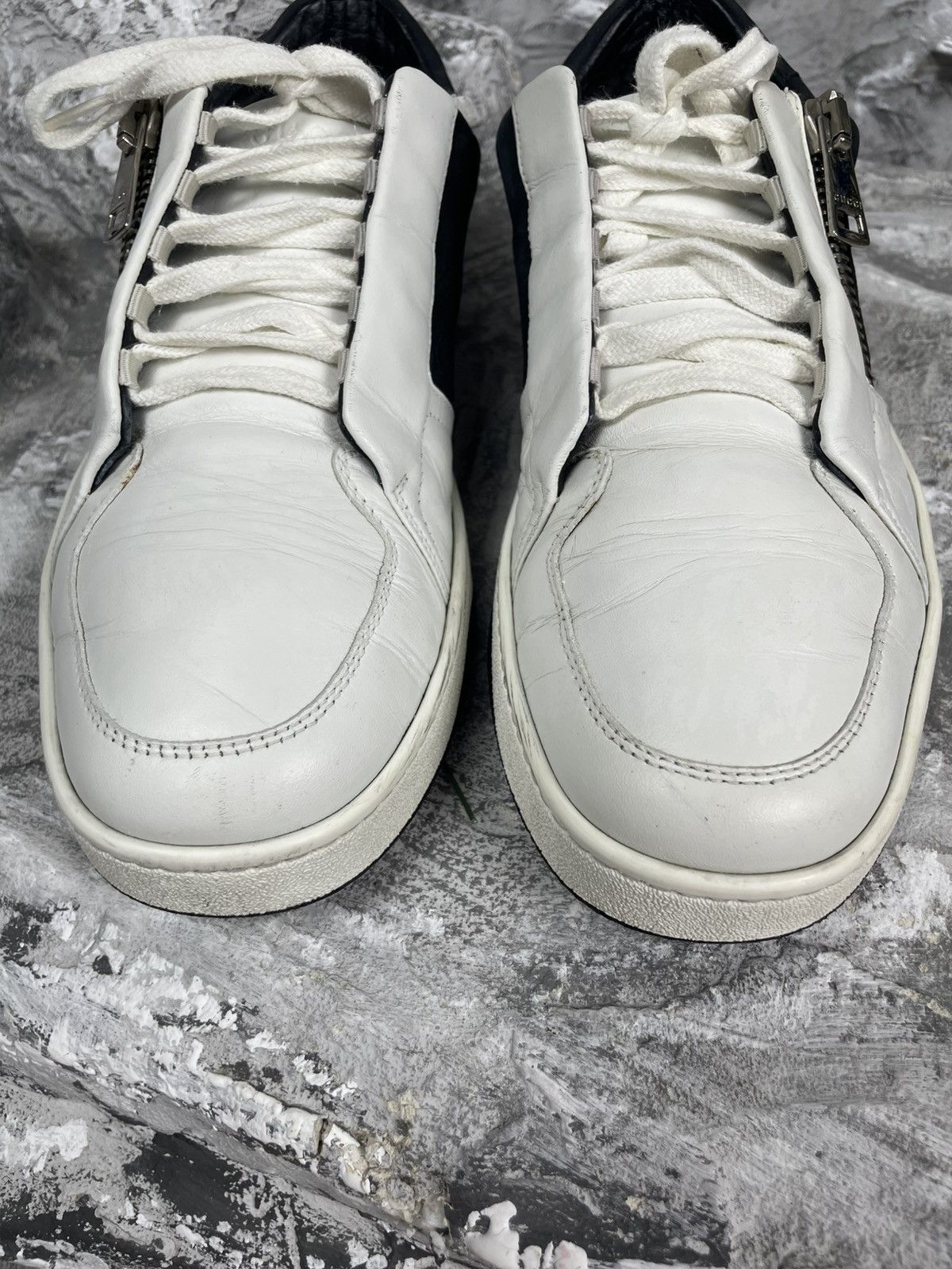 Gucci Gucci Black / White Leather Zip Sneakers Size US 9.5 / EU 42-43 - 2 Thumbnail