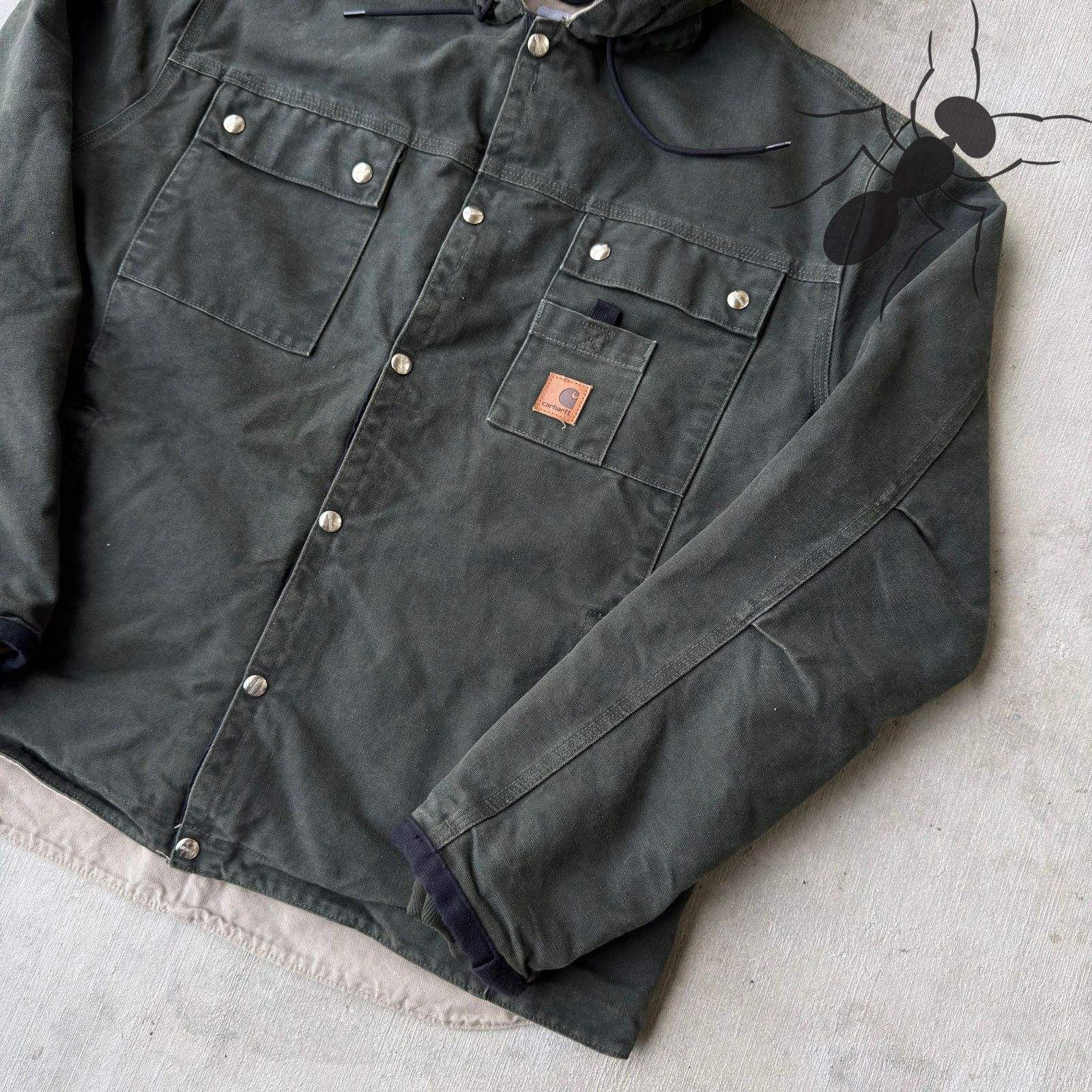 Carhartt × Vintage Carhartt J284 MOS green button up hooded work wear jacket Size US L / EU 52-54 / 3 - 4 Thumbnail