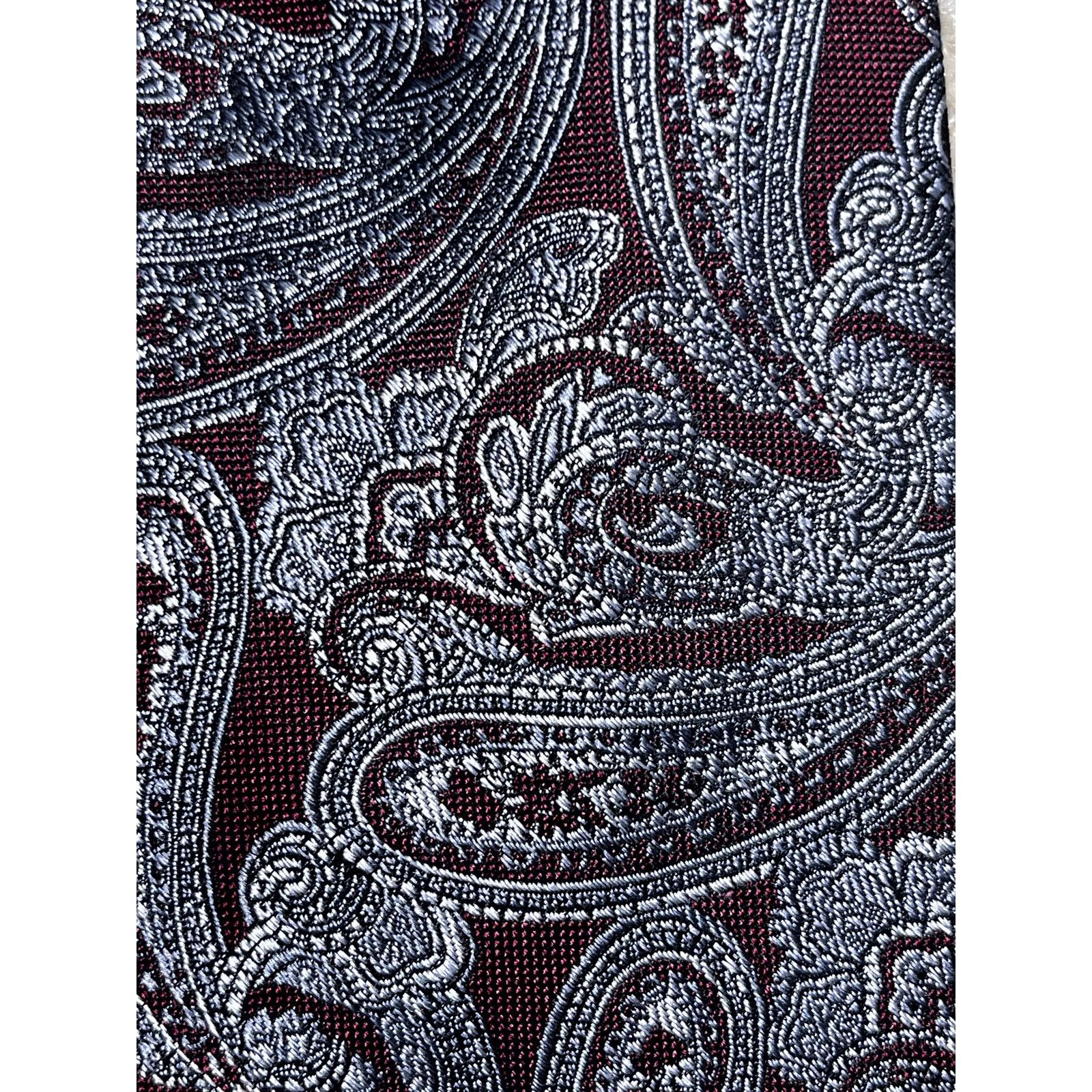 Pronto Uomo Pronto Uomo Platinum Maroon Silver Presley Silk Tie Size ONE SIZE - 5 Thumbnail