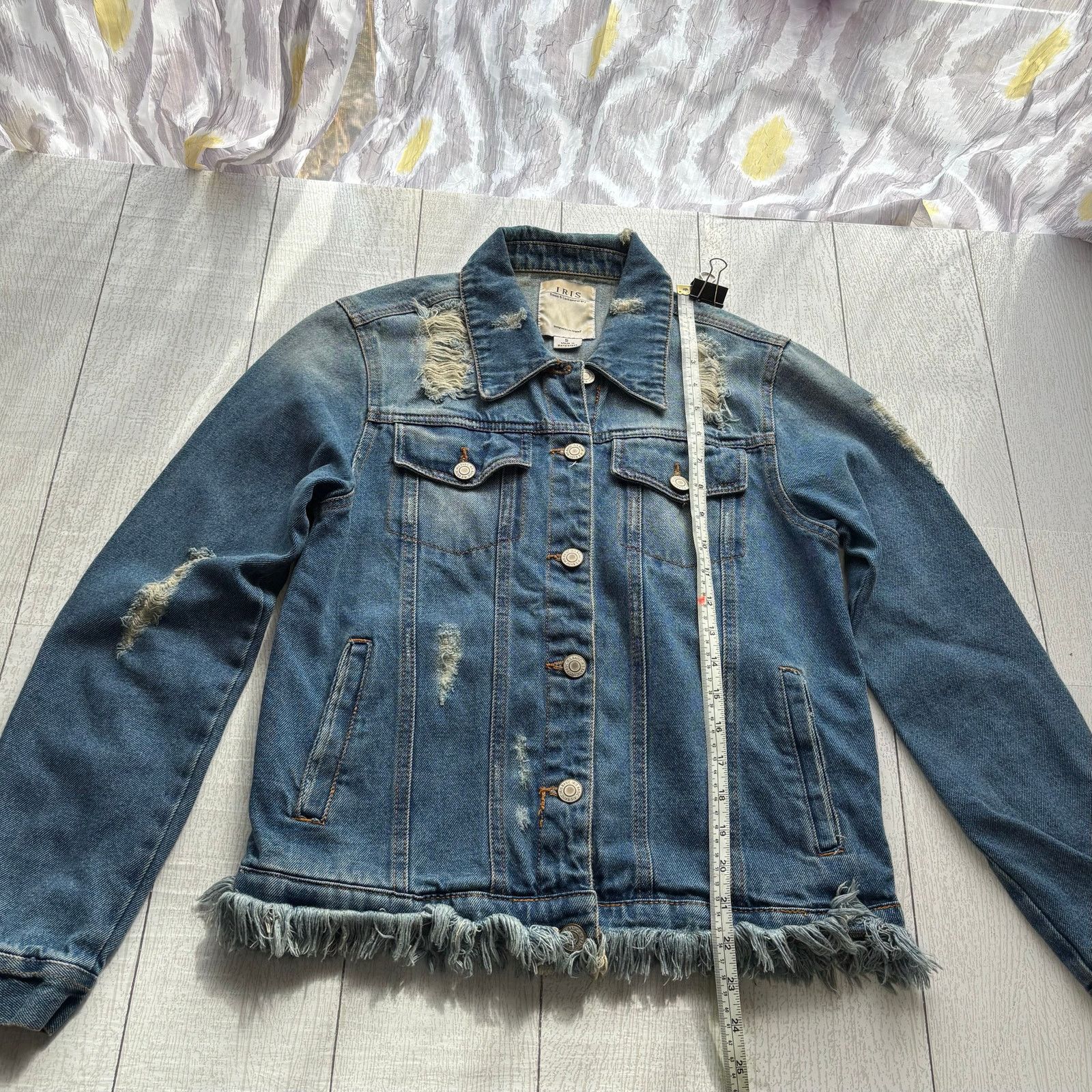 Other Iris Denim Jacket Fringe Hem Distressed Blue Small Button Size S / US 4 / IT 40 - 8 Thumbnail