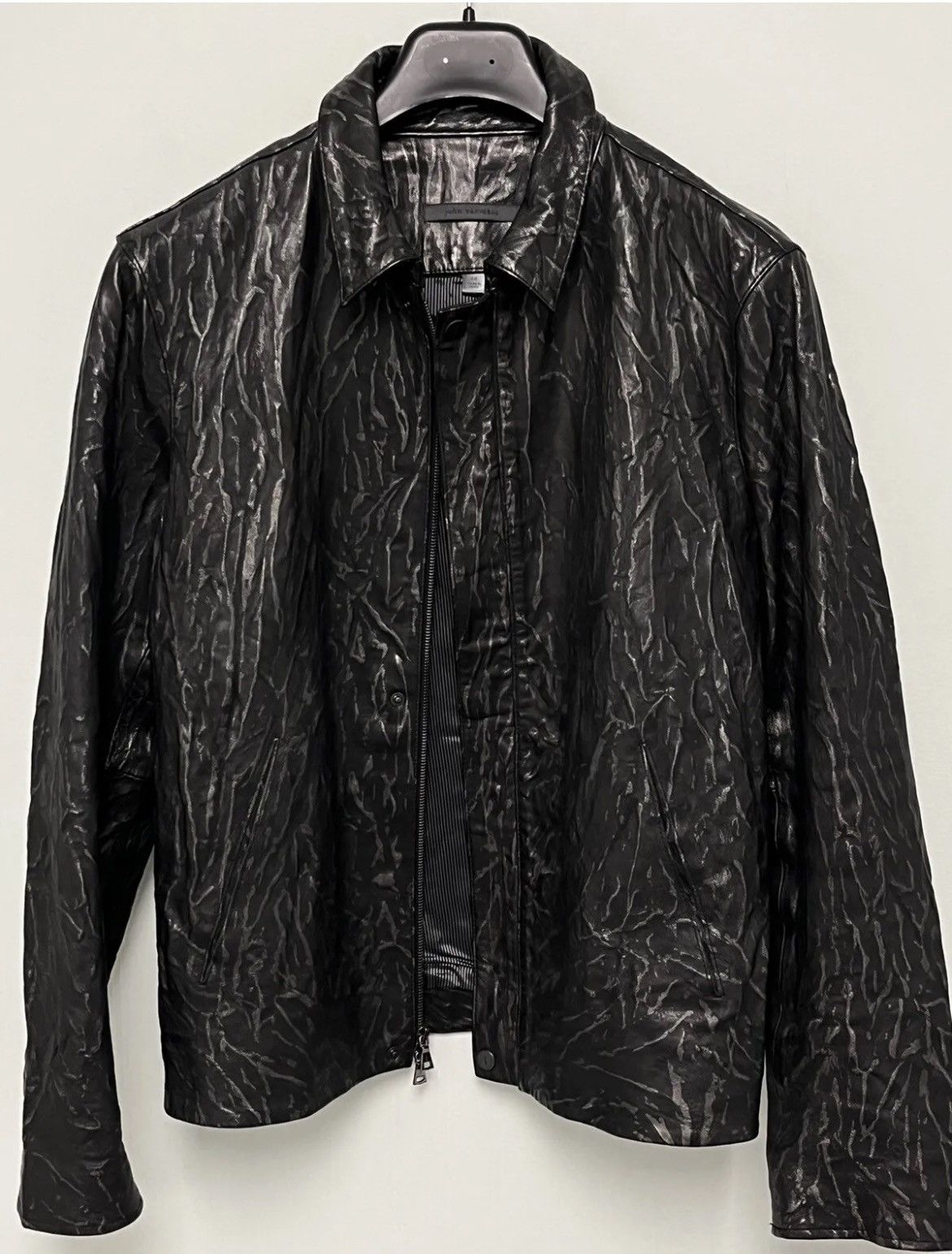 image of John Varvatos Hammered Leather Jacket. 48 in Black, Men's (Size Medium)