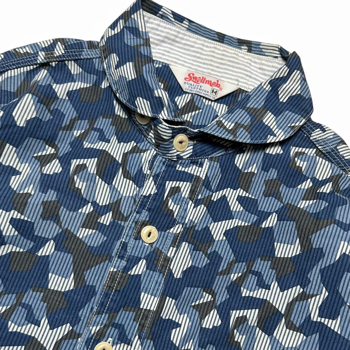Japanese Brand Swellmob Shawl Collar Blue Seamless Camouflage Work Shirt Size US M / EU 48-50 / 2 - 9 Thumbnail