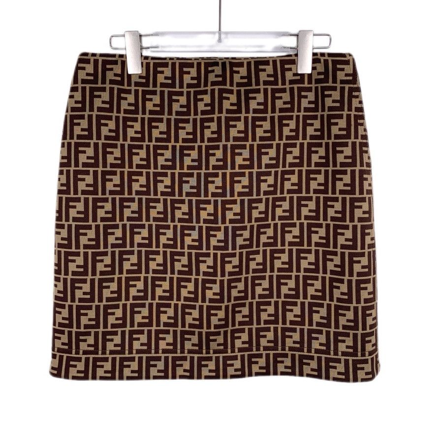 Fendi Fendi Logo Monogram Print Brown Cotton-Silk Mini Skirt Size 30" / US 8 / IT 44 - 1 Thumbnail