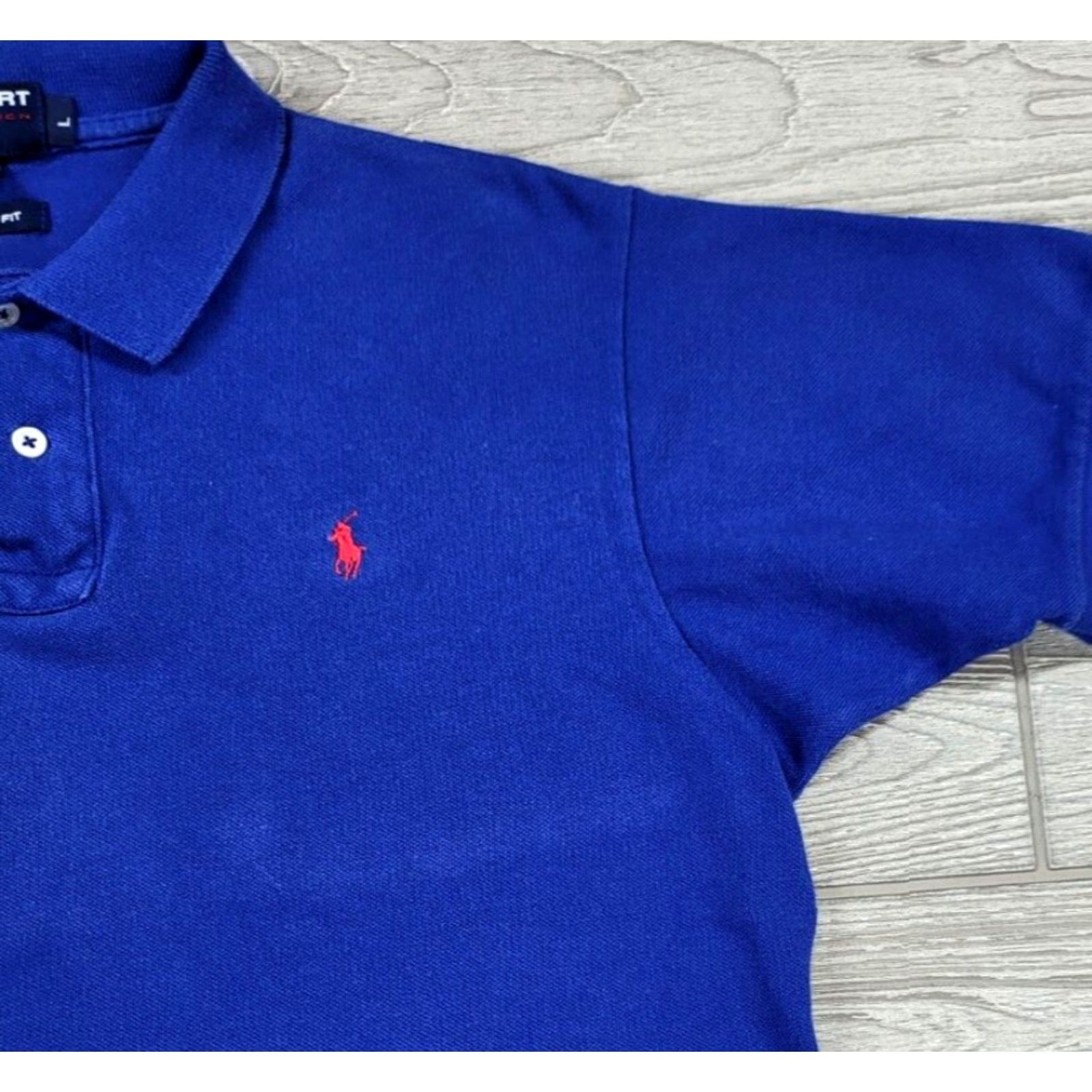 Polo Ralph Lauren VINTAGE Polo Ralph Lauren Polo Sport Shirt 90s Blue Large Short Sleeve Logo Made USA Mens Size US L / EU 52-54 / 3 - 3 Thumbnail