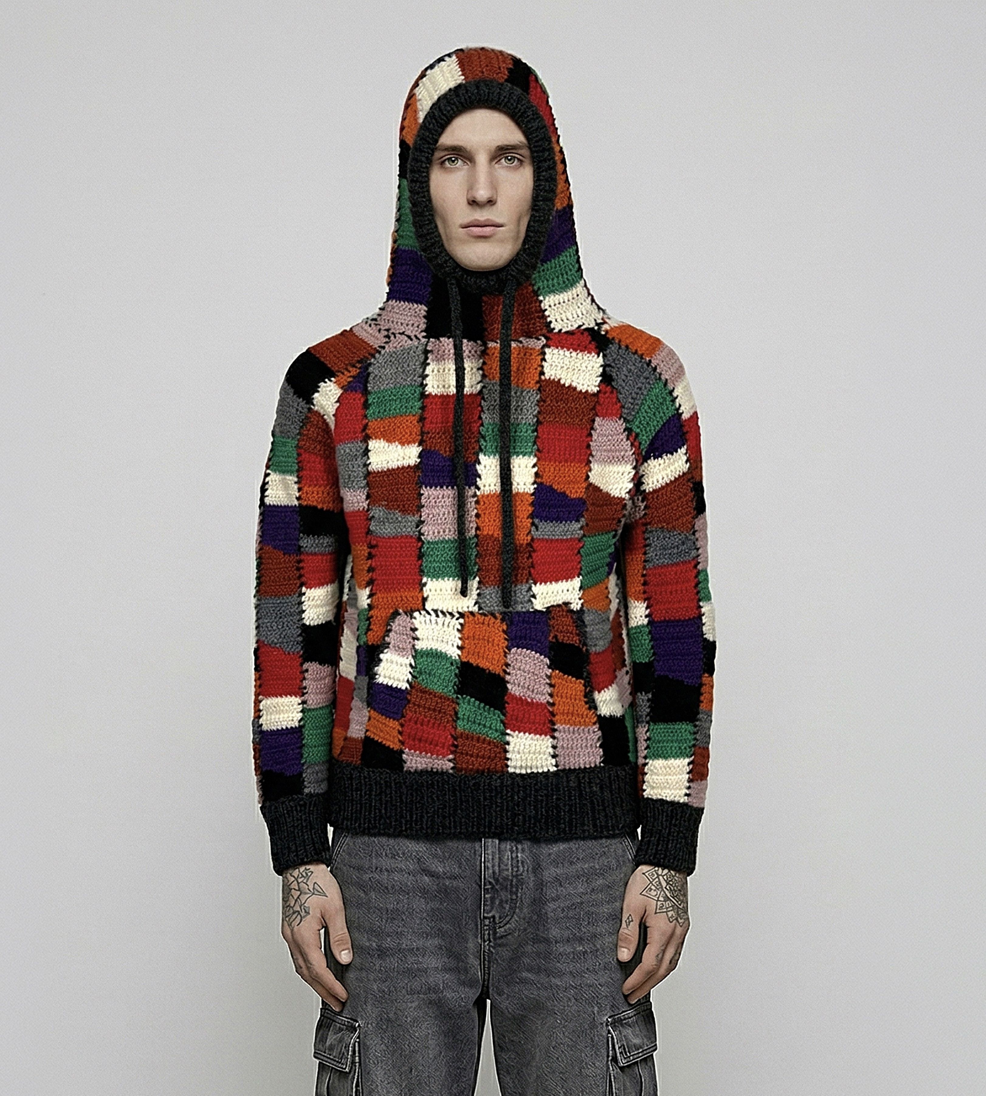 Marni Handmade Crochet Wool Block Patchwork Hoodie Size US M / EU 48-50 / 2 - 1 Thumbnail