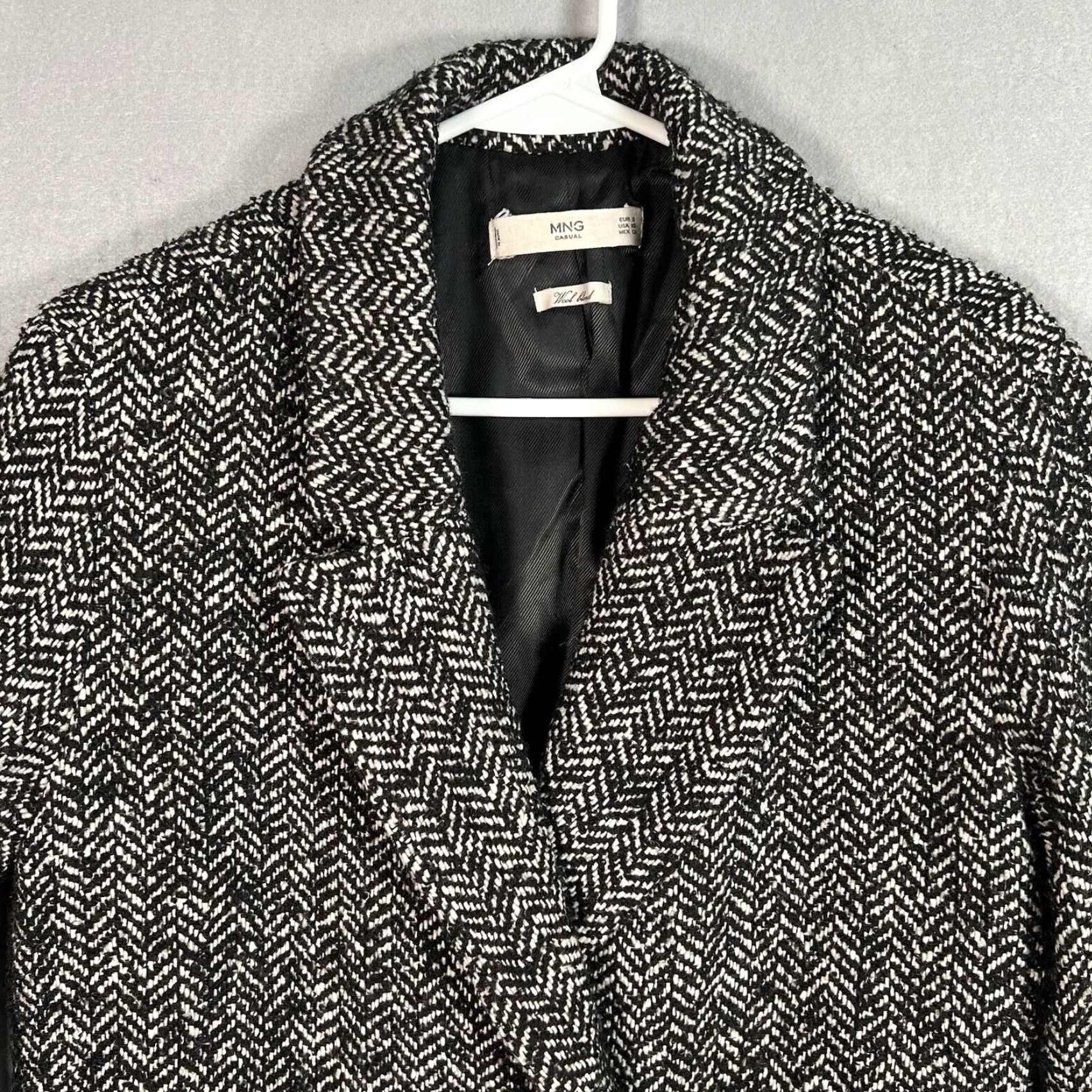 Mango MANGO Buttoned Wool Blend Coat - Gray Herringbone Long Sleeve Lined Small Womens Regular Jacket/Coat Size S / US 4 / IT 40 - 5 Thumbnail