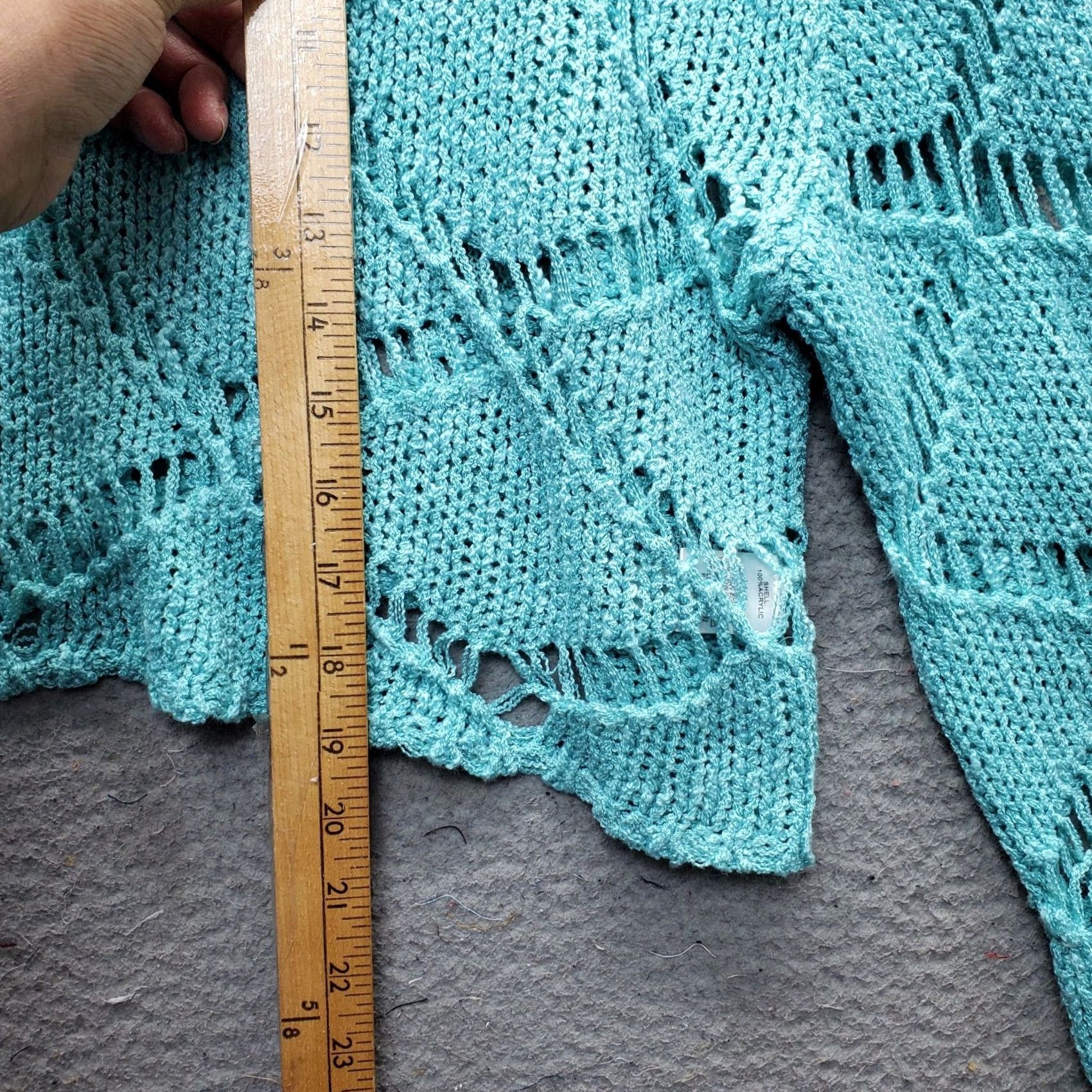 Vintage Peach Love California Womens Cropped Sweater Size M Green Open Knit Long Sleeve Pullover Cardigan Style Casual Comfort Knit Open-Knit Size M / US 6-8 / IT 42-44 - 3 Thumbnail