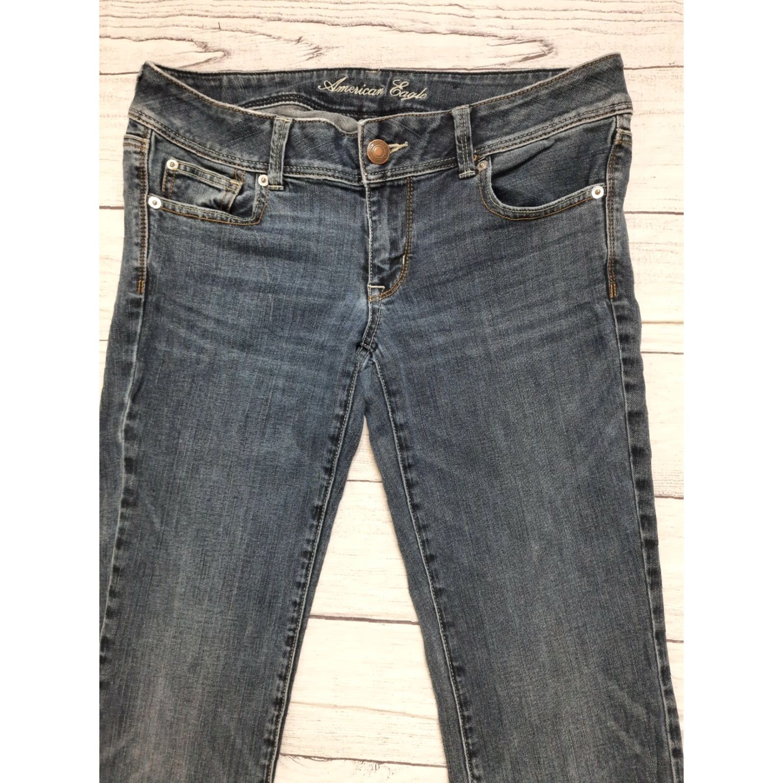 American Eagle Outfitters VINTAGE American Eagle Outfitters Women Jeans 8 Slim Bootcut Stretch Low Rise Faded Black 32W 30L Womens Jeans Size 30" / US 8 / IT 44 - 6 Thumbnail