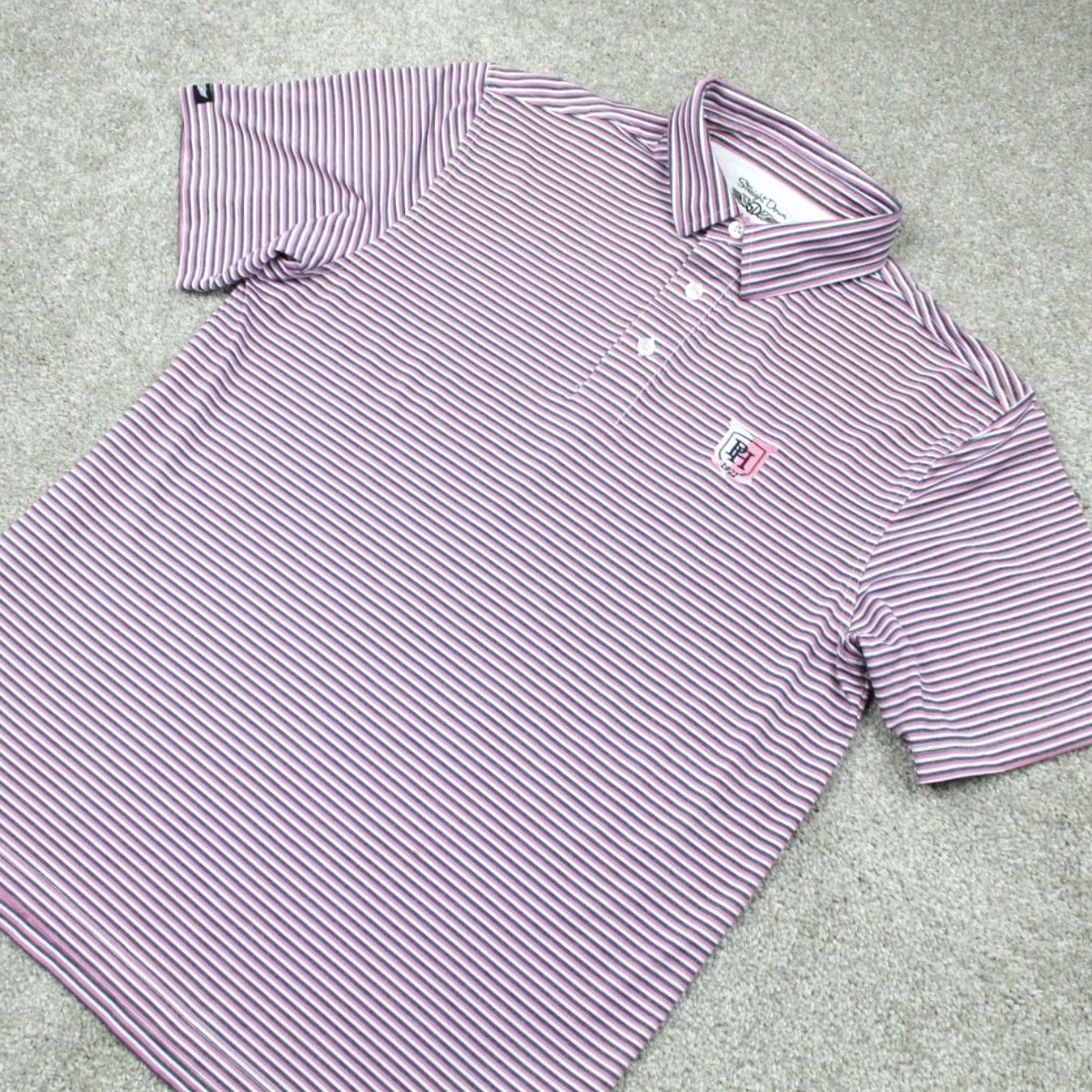 Vintage Straight Down Polo Shirt Mens Medium Pink/Blue Nylon/Polyamid-Polyester Stretch Polo Shirt Mens M Pink/Blue Solid Short Sleeve Golf Logo 90s? Size US M / EU 48-50 / 2 - 3 Thumbnail