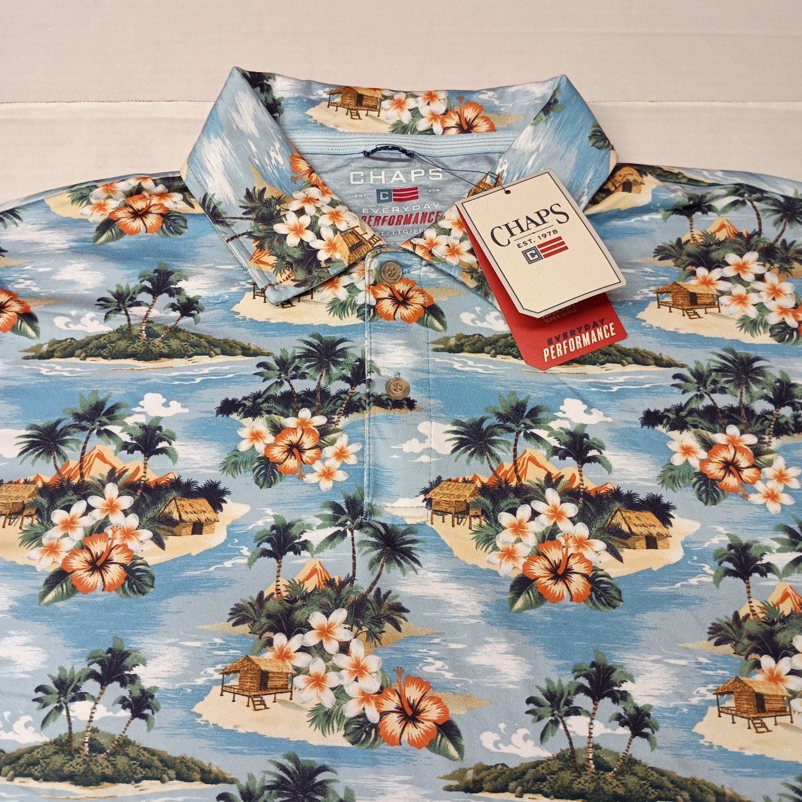 Chaps Chaps Polo Shirt Men's Size 2XL Blue Floral Moisture Wick Size US XXL / EU 58 / 5 - 2 Thumbnail
