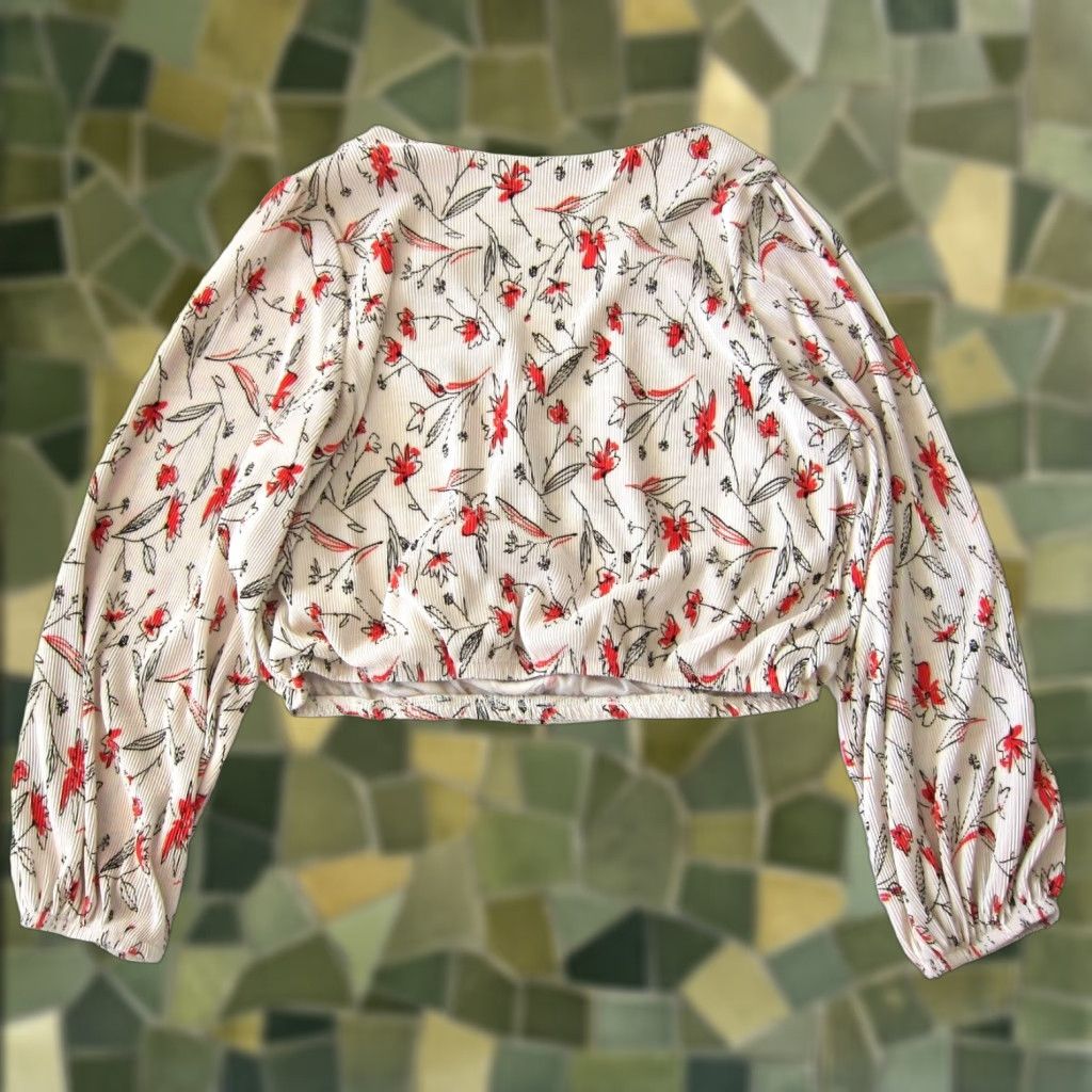ASTR The Label VINTAGE ASTR The Label Ivory Black Red Floral Long Sleeve V-Neck Peasant Blouse Large Size L / US 10 / IT 46 - 1 Thumbnail