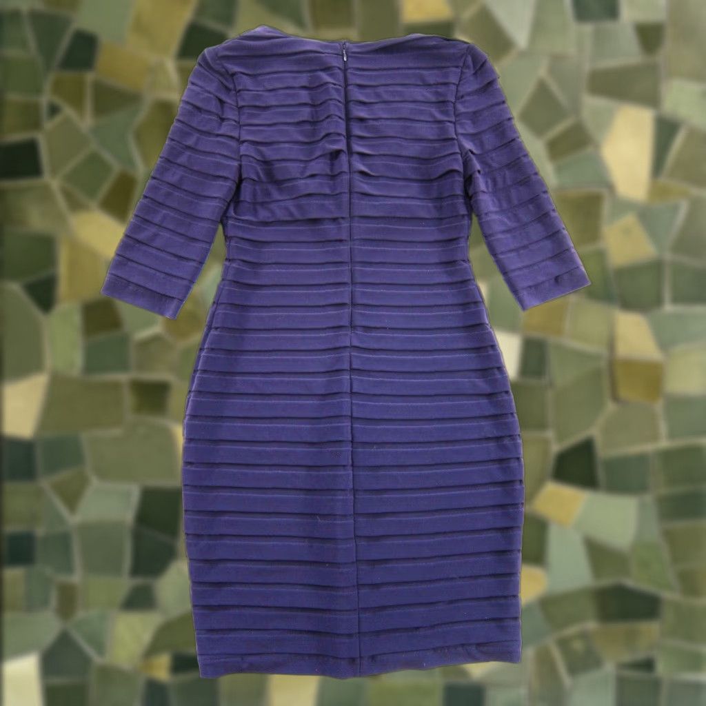 Adrianna Papell Adrianna Papell Eggplant Purple Stretch Layered V-Neck 3/4 Sleeve Dress 6 Petite Size M / US 6-8 / IT 42-44 - 1 Thumbnail