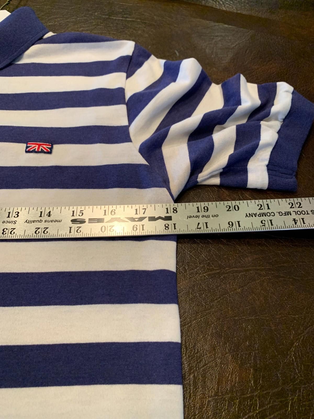Designer Vintage Brittania 80s,90s SS Polo White w Navy Striped (240) Size US L / EU 52-54 / 3 - 7 Thumbnail