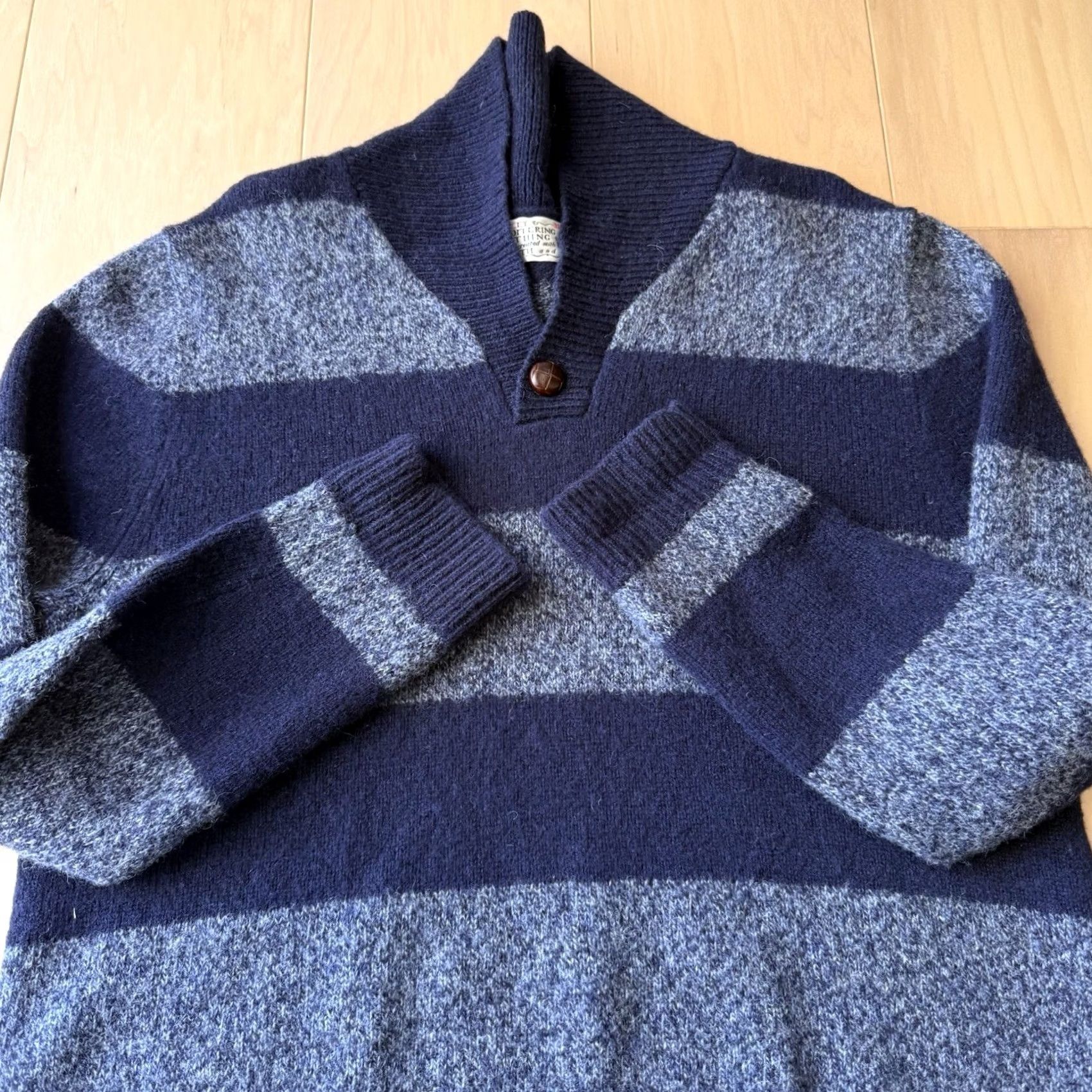Vintage VINTAGE Shipley & Halmos Sweater XL Blue Striped Wool Pullover Shawl Collar Outerwear Size US XL / EU 56 / 4 - 4 Thumbnail